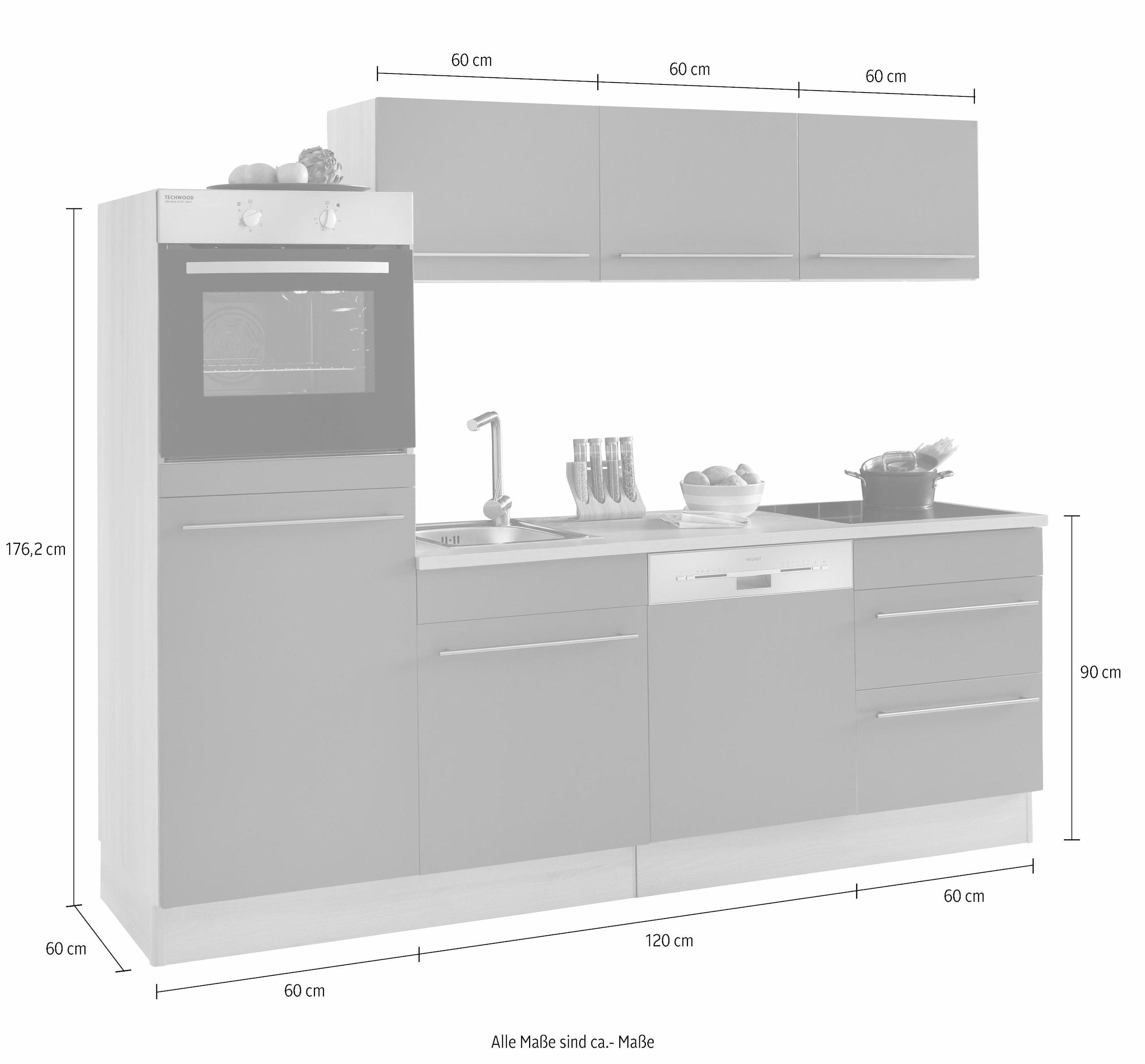 OPTIFIT Küche »Bern«, (Spar-Set), Breite 240 cm, mit E-Geräten, Stärke der Arbeitsplatte wählbar