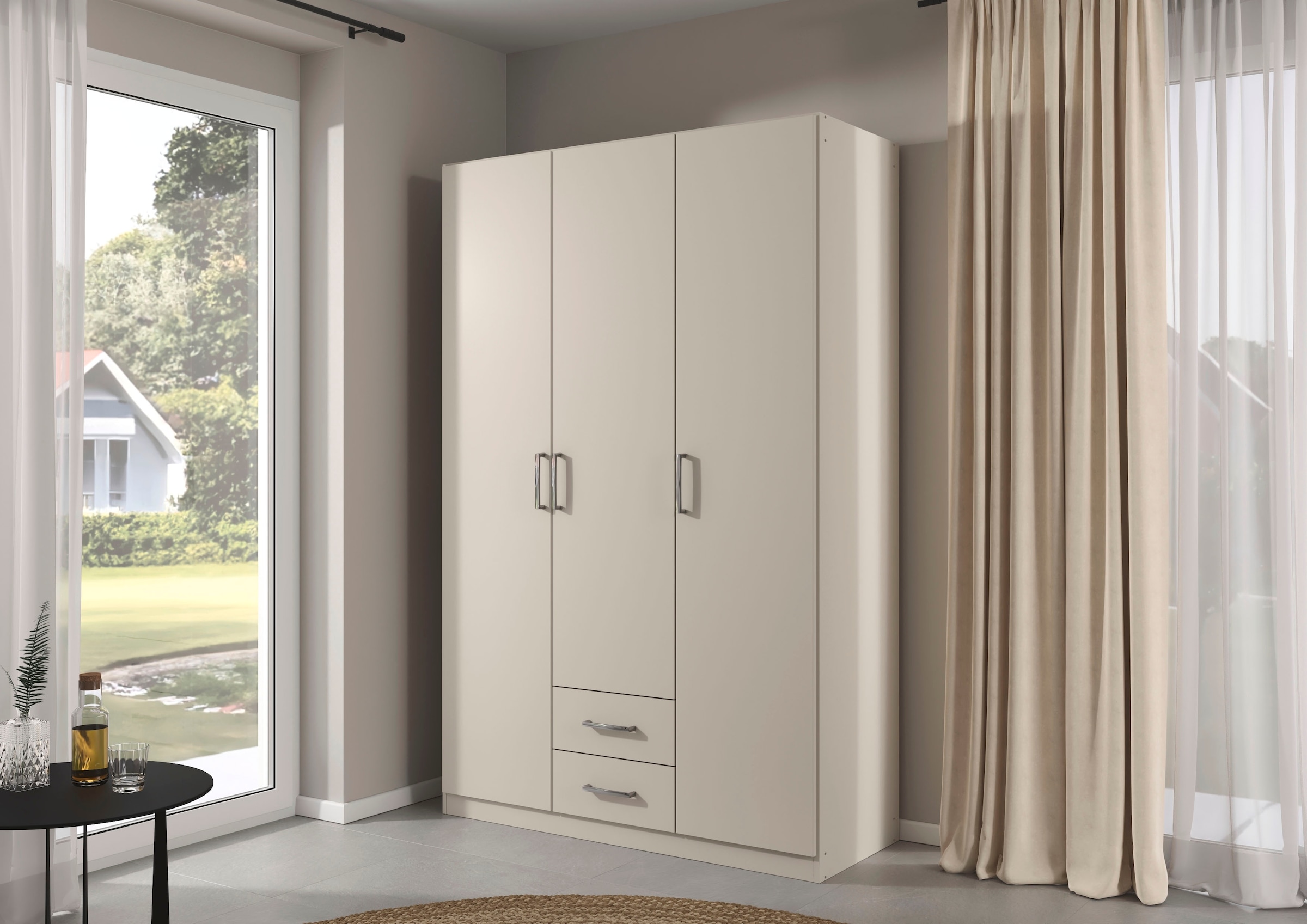 rauch Drehtürenschrank "Kleiderschrank Garderobe GAMMA Breite 136 cm" in 3 Ausstattungen BASIC/CLASSIC/PREMIUM (inkl. SOFT-CLOSE-Funktion), mit Schubladen, verschiedene Griff-Varianten TOPSELLER MADE IN GERMANY