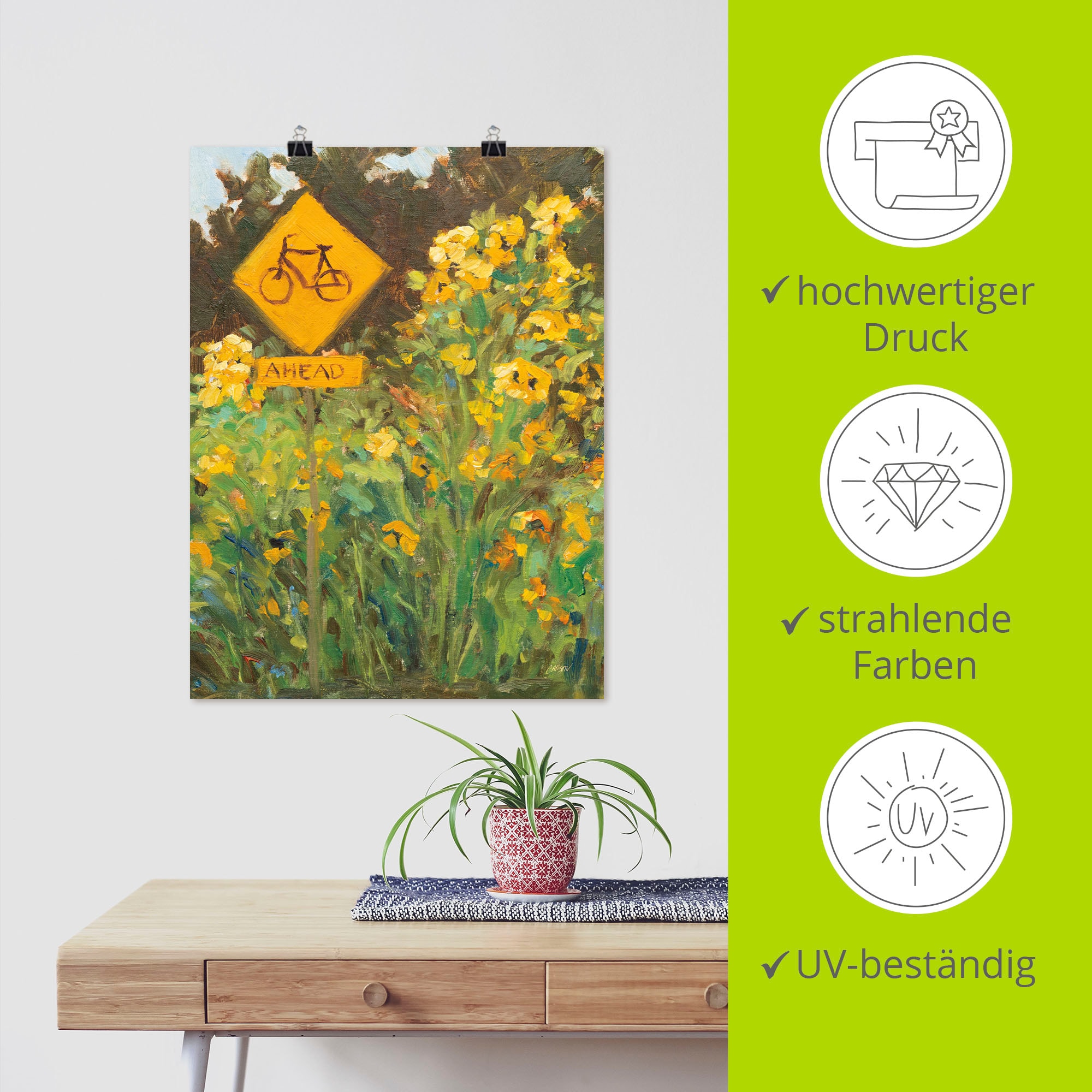 Artland Wandbild »Bicycle Crossing« Blumenwiese 1 Stk. tlg. als Alubild, Leinwandbild, Poster, Wandaufkleber in verschied. Größen