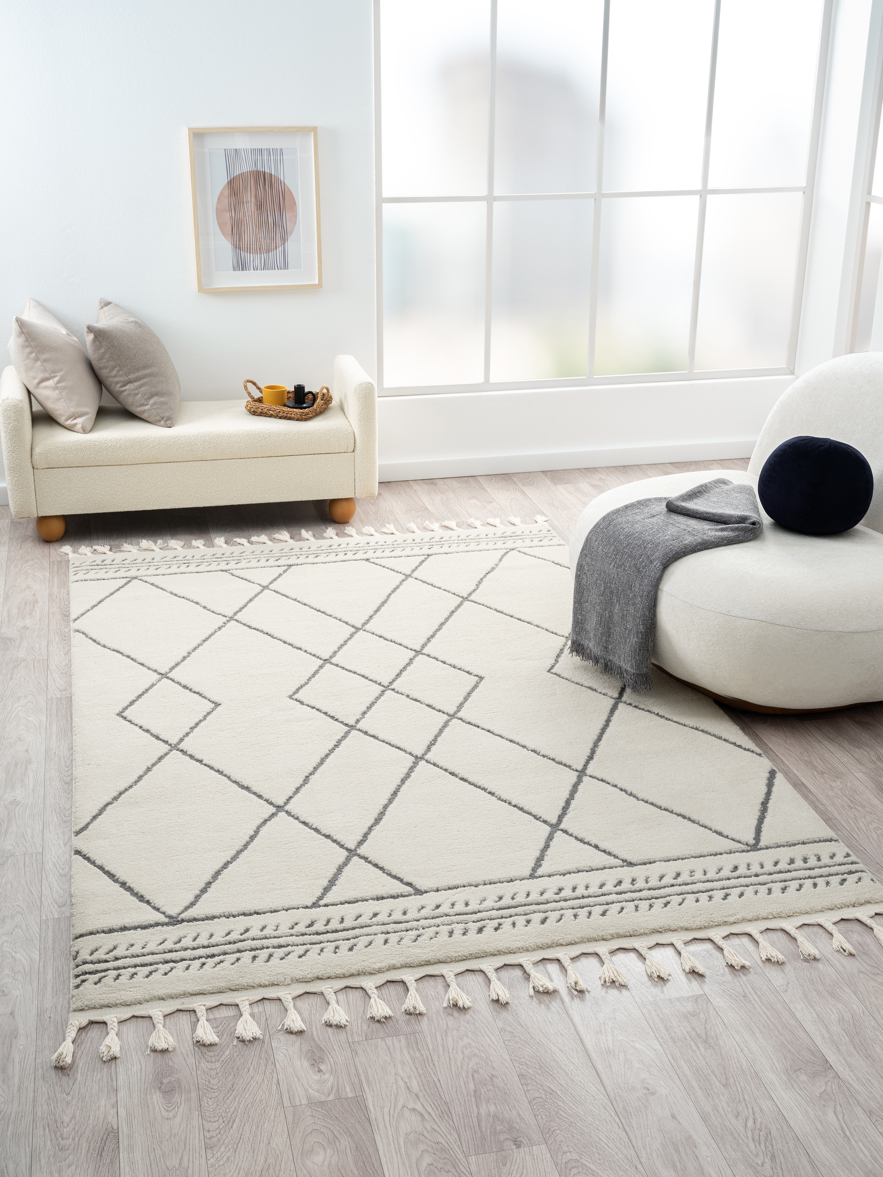 Myflair Möbel & Accessoires Hochflor-Teppich "Moroccan Design, LAGERRÄUMUNG" rechteckig 24 mm Höhe modern, marokkanisches Design, Rauten Muster, weich, mit Fransen