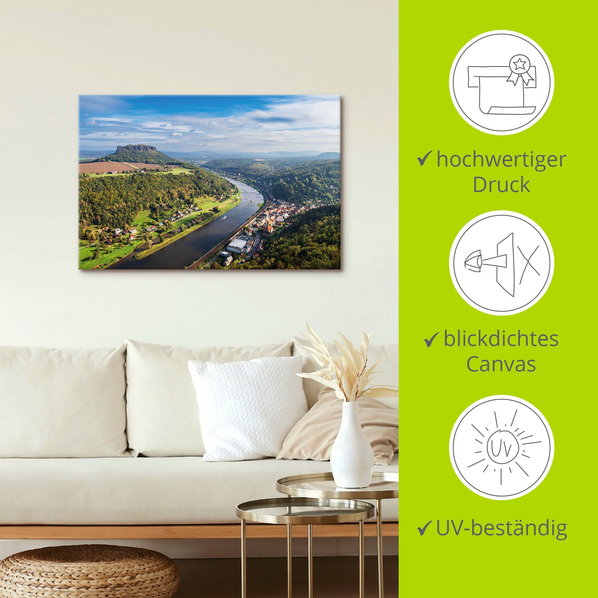 Artland Poster »Blick auf Elbe & die Sächsische Schweiz«, Berge & Alpenbilder, (1 St.), auf Keilrahmen gespannt