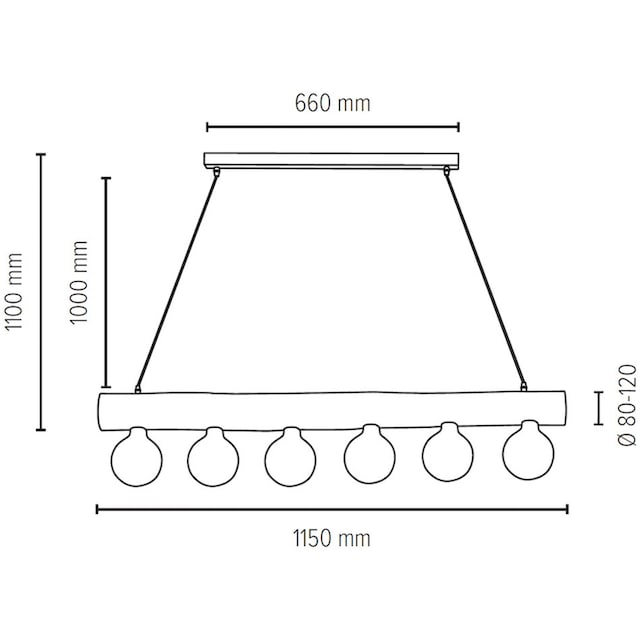 SPOT Light Pendelleuchte »TRABO SIMPLE«, 6 flammig-flammig, Hängeleuchte,  Holzbalken aus massivem Kiefernholz, Holz grau gebeizt | BAUR