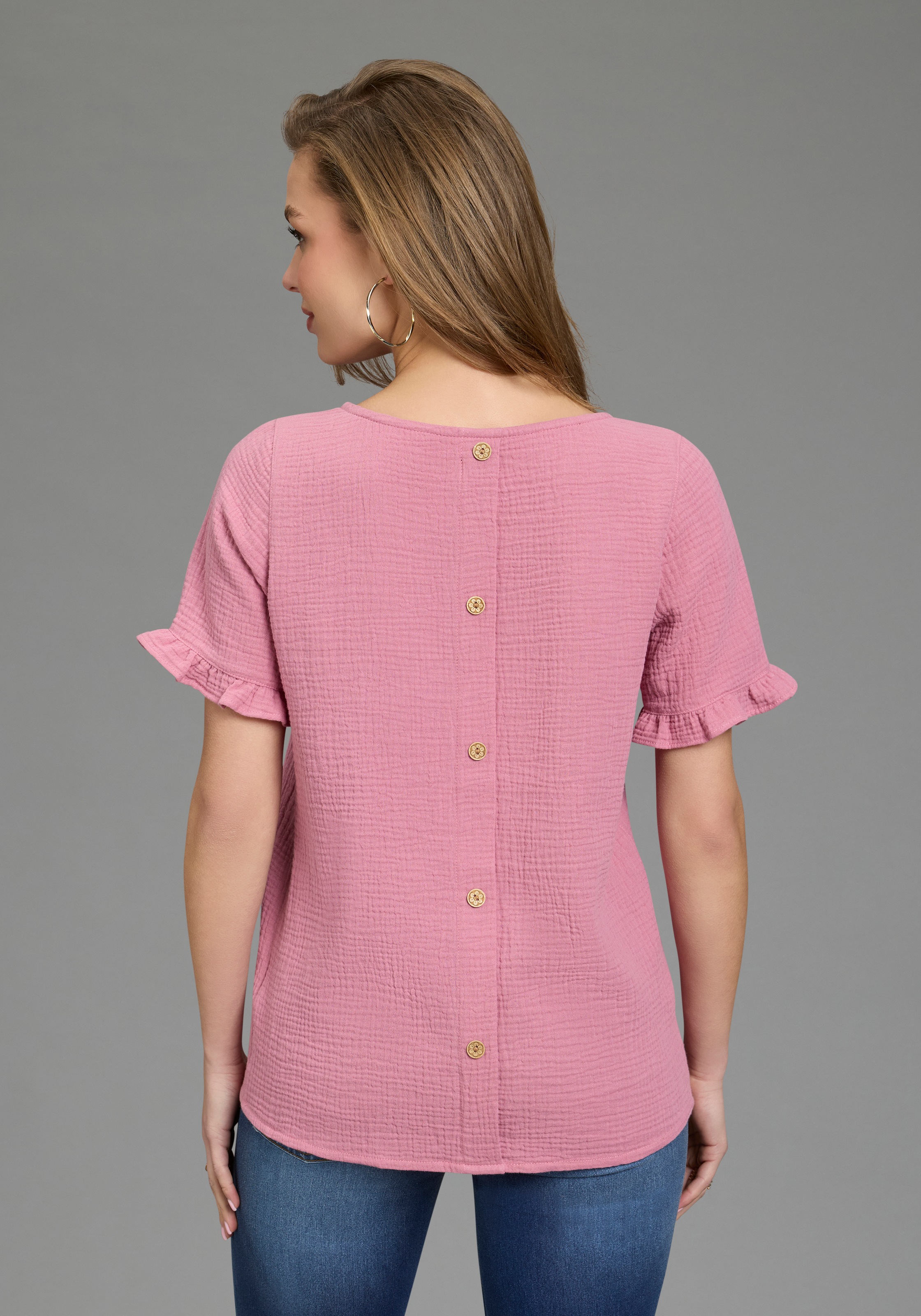 Laura Scott Rüschenbluse mit Zier-Knopfleiste am Rücken, unifarben, aus Bau günstig online kaufen