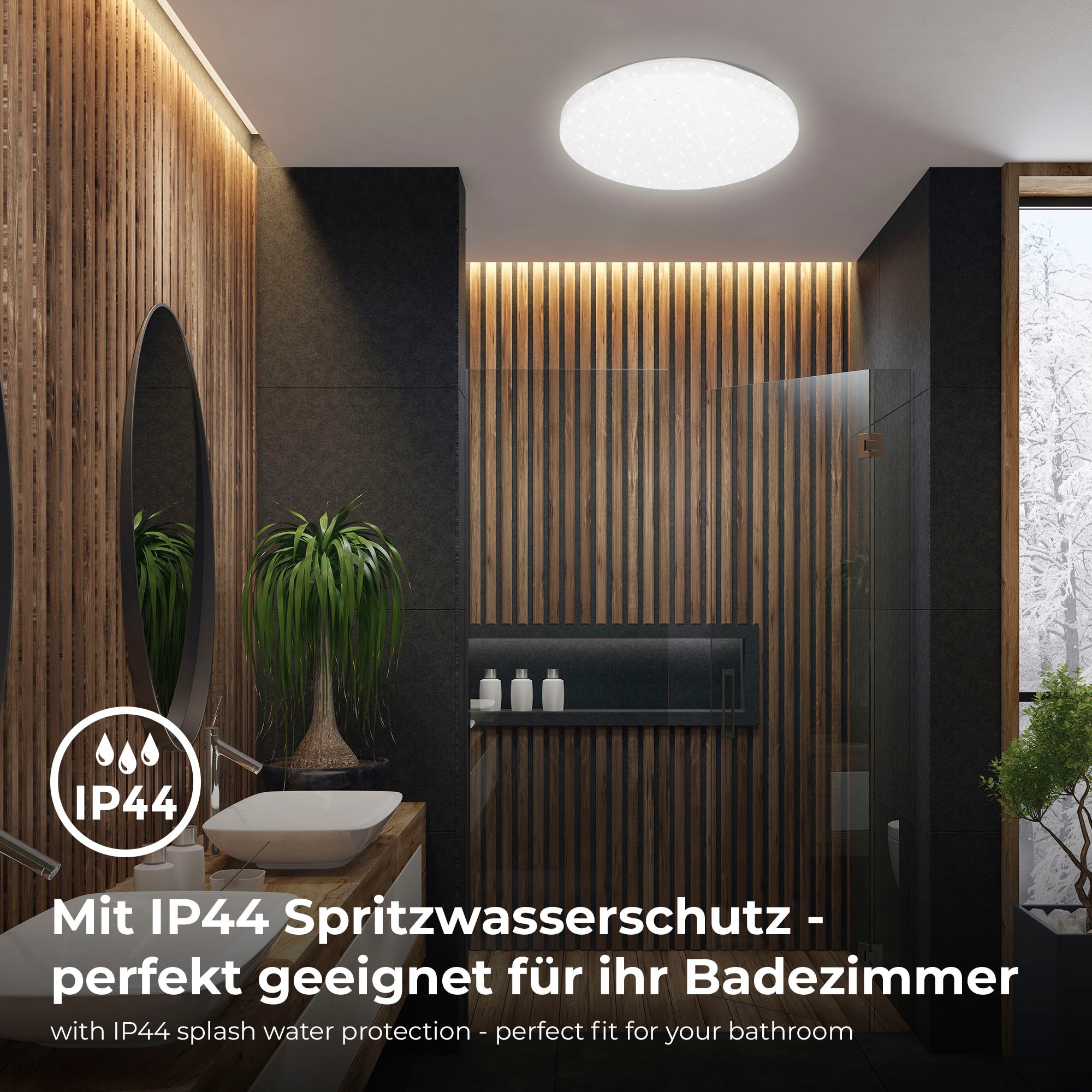 B.K.Licht LED Deckenleuchte »BK_DL1575 LED Bad Deckenleuchte IP44 mit Sternenhimmel«, 1 flammig, Leuchtmittel LED-Modul | LED fest integriert, inkl. 1 x LED-Platine 12W 1300lm 4000K IP44