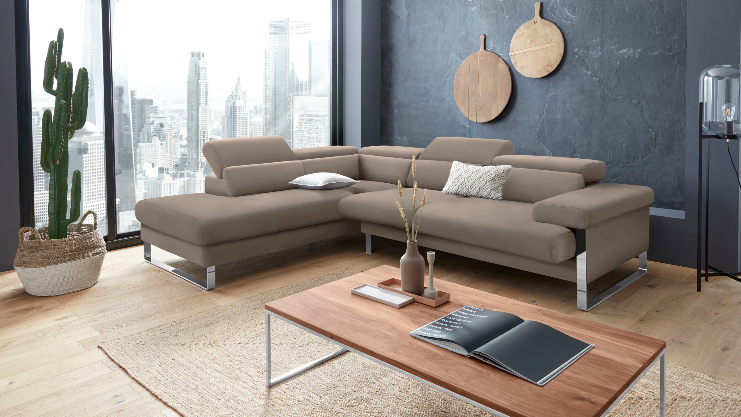 W.SCHILLIG Ecksofa "finn, toller Sitzkomfort, L-Form, hochwertige Verarbeitungsdetails" German Design Award 2016, Fußgestell Chrom glänzend, Breite 281 cm