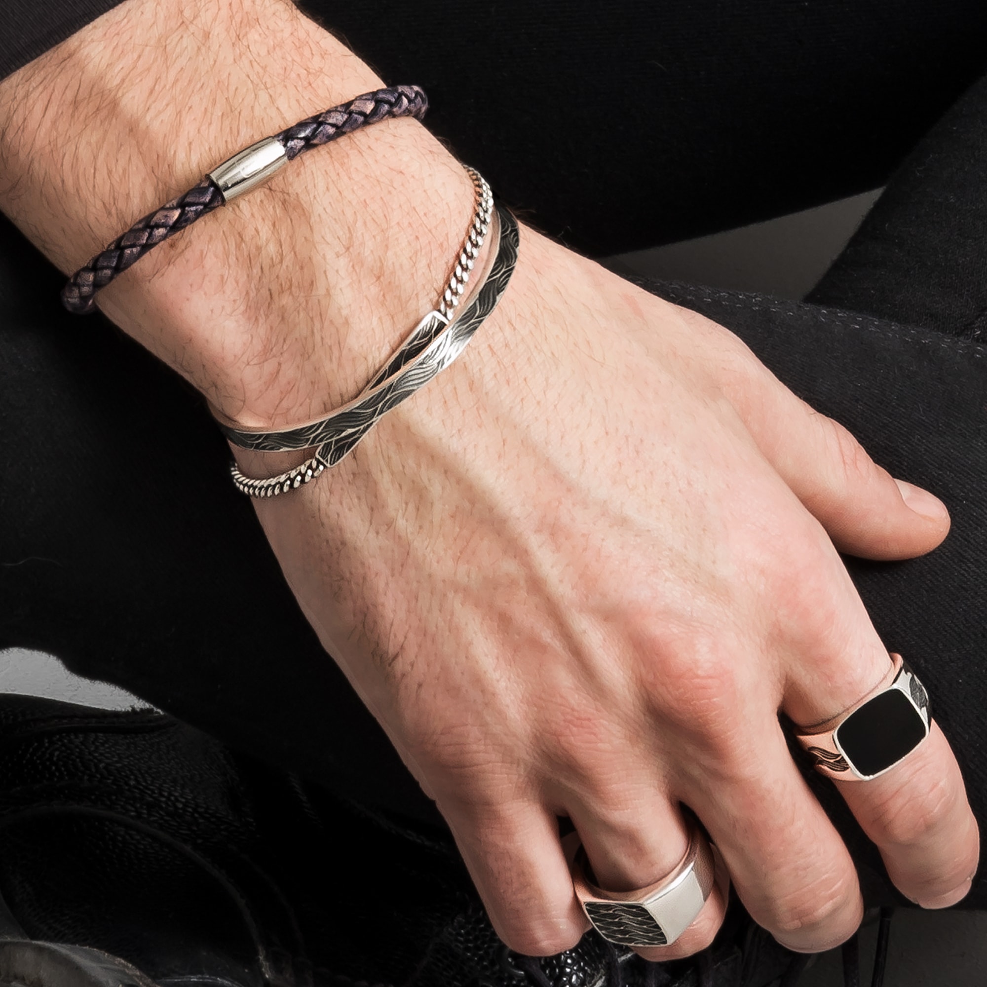 CAÏ Armband »Silber 925 oxidiert mit Wellen-Design und einer Länge von 21cm«