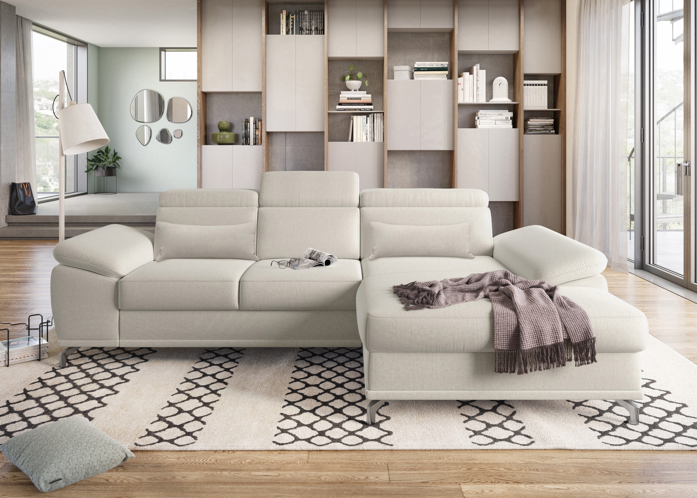 sit&more Ecksofa »Cabrio L-Form, mit Sitztiefenverstellung, Arm- und Kopfteilverstellung«, 2 Nierenkissen, Federkern, optional Bettfunktion und Stauraum