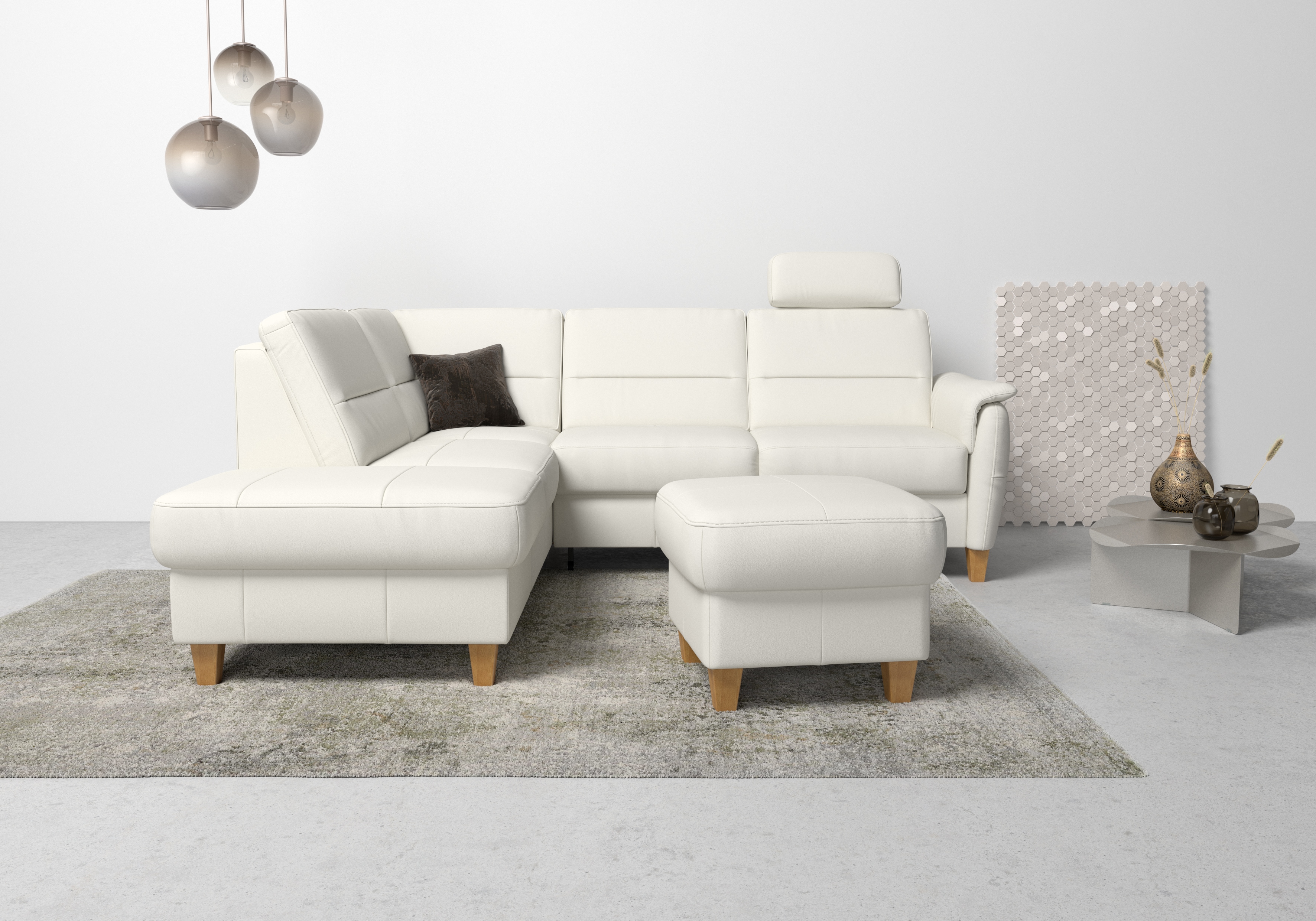Home affaire Ecksofa "Palmera, L-Form, B: 236 cm, Bettfunktion & Bettkasten wählbar" Federkern-Polsterung, Sitzhöhe 48 cm, handgefertigt, stilvolles Design