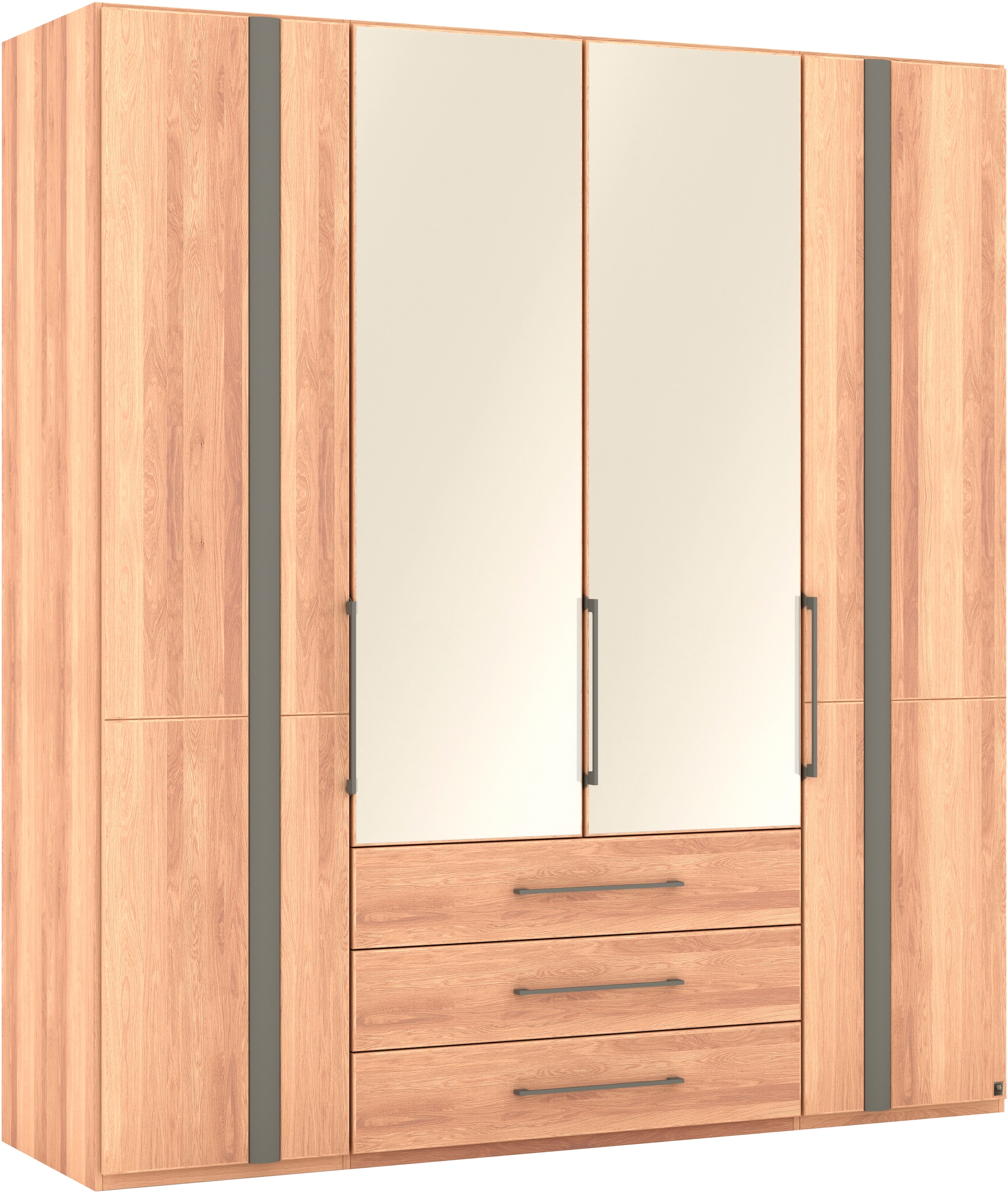 Musterring Drehtürenschrank »Sorrent, Kleiderschrank, teilmassiv Eiche« mit Türdämpfern, mit Schubladen, extra Böden, MADE IN GERMANY,  Türen in Eiche massiv und als Parsol-Bronze-Spiegel, mit Schubkästen