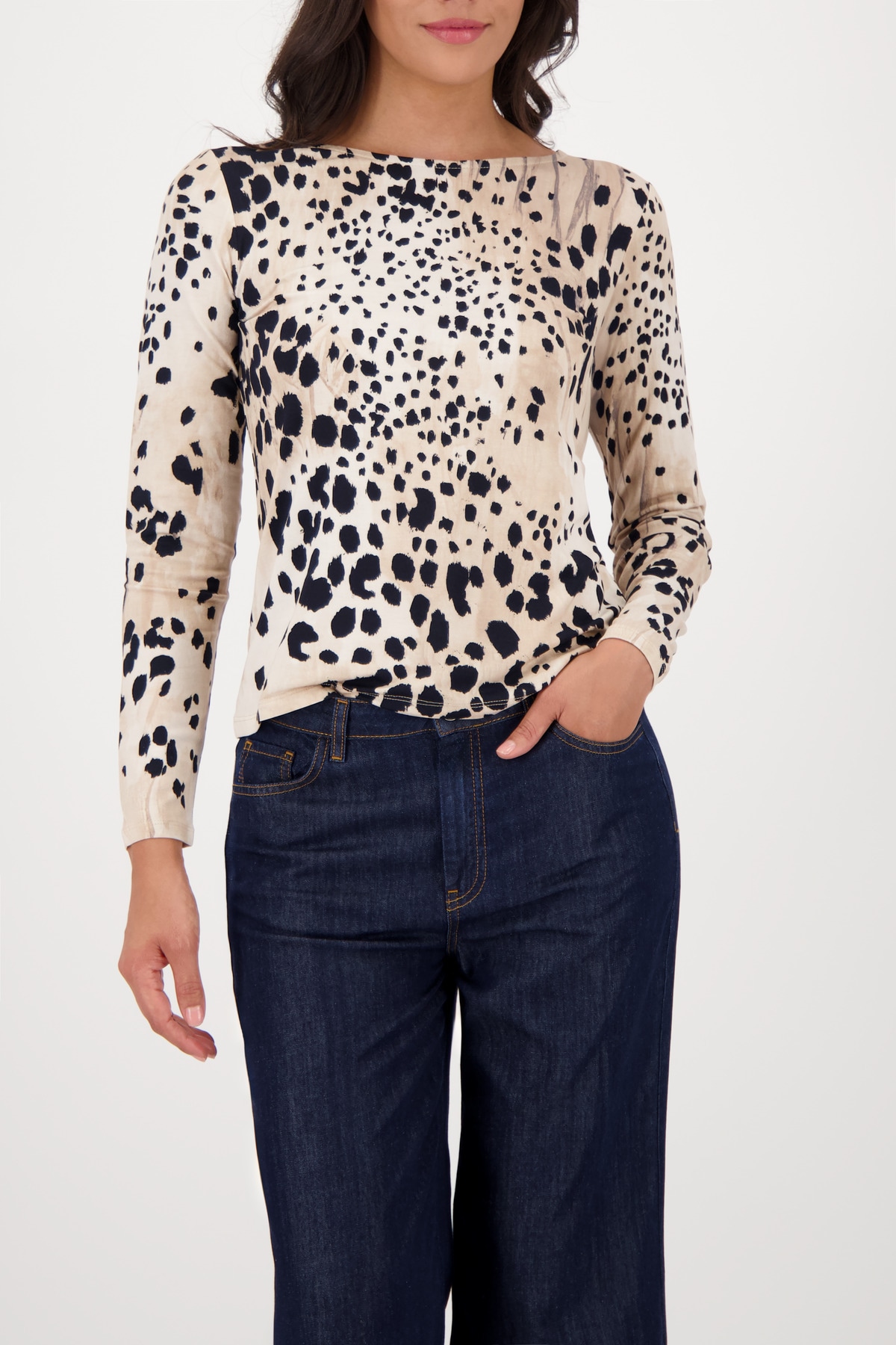 Monari Langarmshirt "Shirt Leo allover", Regular fit mit Rundhalsausschnitt günstig online kaufen