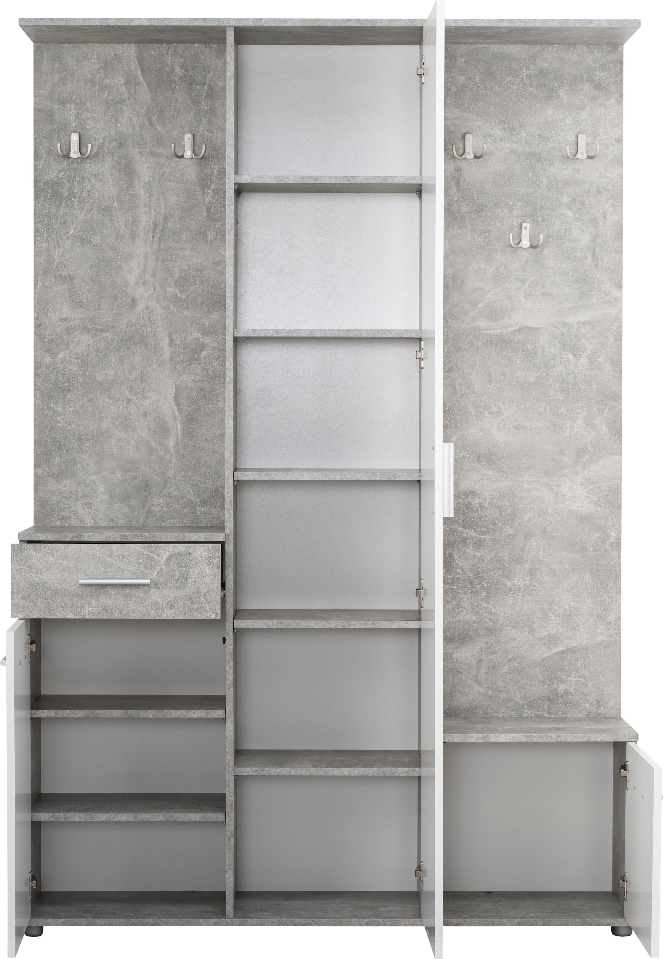 INOSIGN Kompaktgarderobe »Martin Flurgarderobe, Dielenschrank, Flurmöbel, Breite 134 cm«, Schuhschrank, mit Spiegel, in modernen Farben, mit 10 Haken