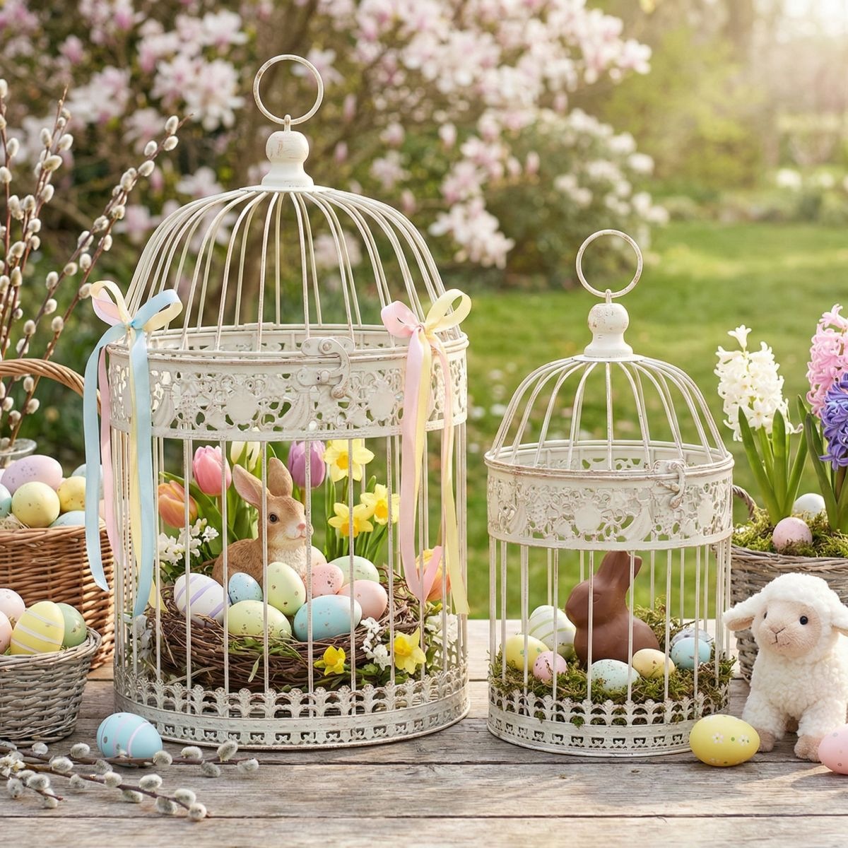 AMBIENTE HAUS Bird Cage White 25x45x25cm Metal 2-Piece Set