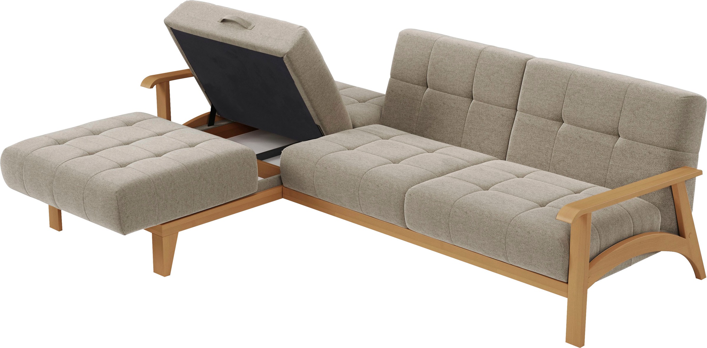 sit&more Ecksofa »Billund L-Form«, Armlehnen aus eichefarbigem Buchenholz, verschiedene Bezüge und Farben