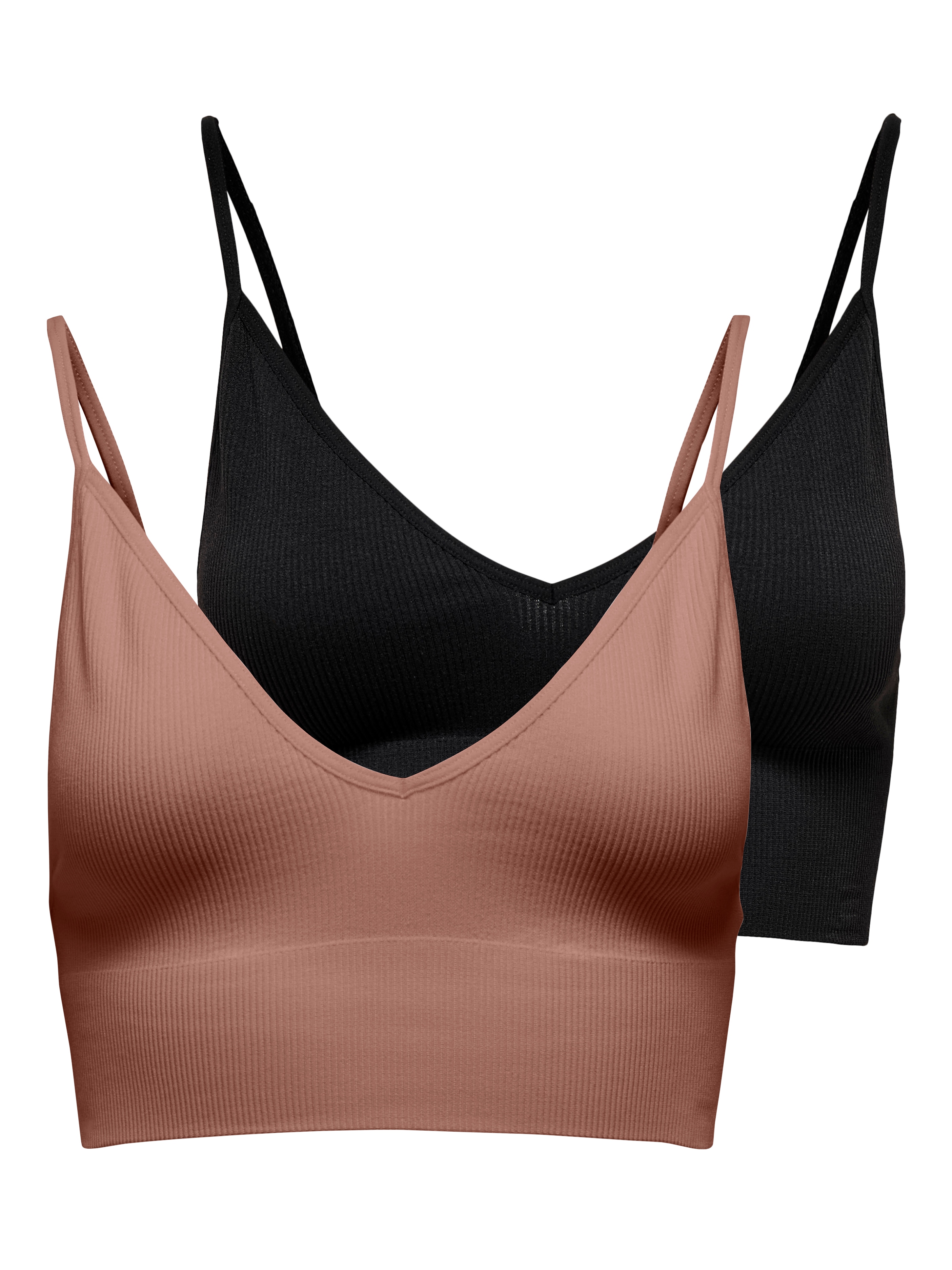 ONLY Bustier "ONLVICKY – BH-Tops mit geripptem Detail im 2er-Pack" Packung, 2 figurbetont, modisch, Materialmix, Jersey, Spaghettiträger