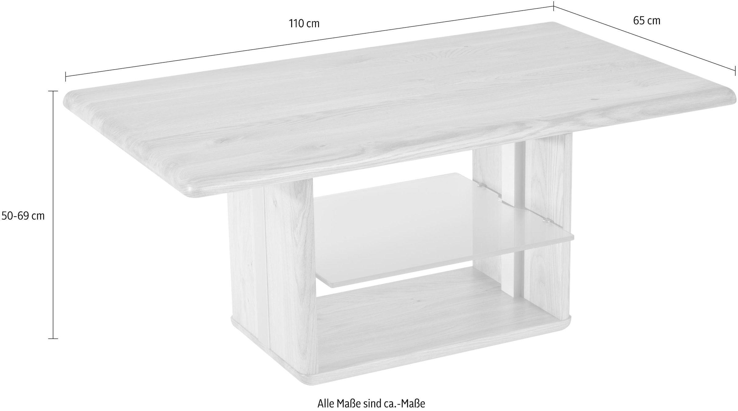 Vierhaus Couchtisch »Viola«, Massivholz, Ablage Glas satiniert, rollbar