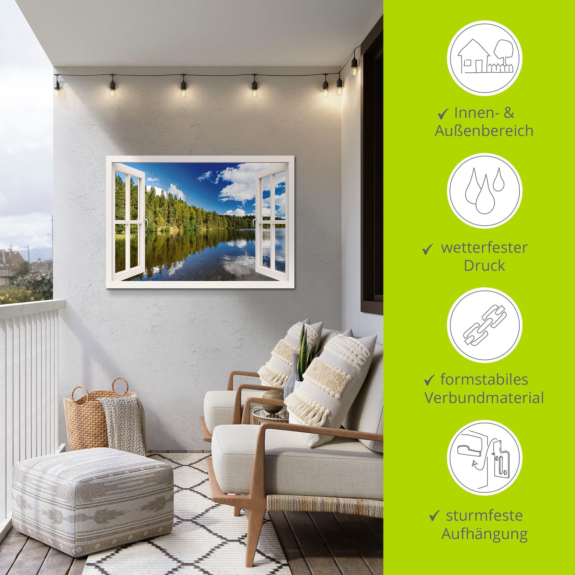 Artland Wandbild »Fensterblick Norwegische Landschaft«, Fensterblick, (1 St.), als Alubild, Outdoorbild, Leinwandbild, Wandaufkleber, versch. Größen