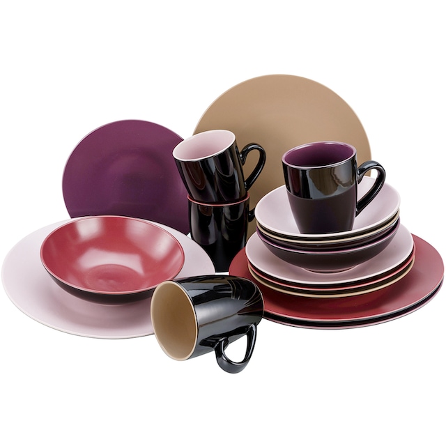 CreaTable Kombiservice »Geschirr-Set Very Berry«, (Set, 16 tlg.,  Kaffeeservice und Tafelservice im Set, für 4 Personen), Service, in  Beerenfarben, 16 Teile, für 4 Personen | BAUR