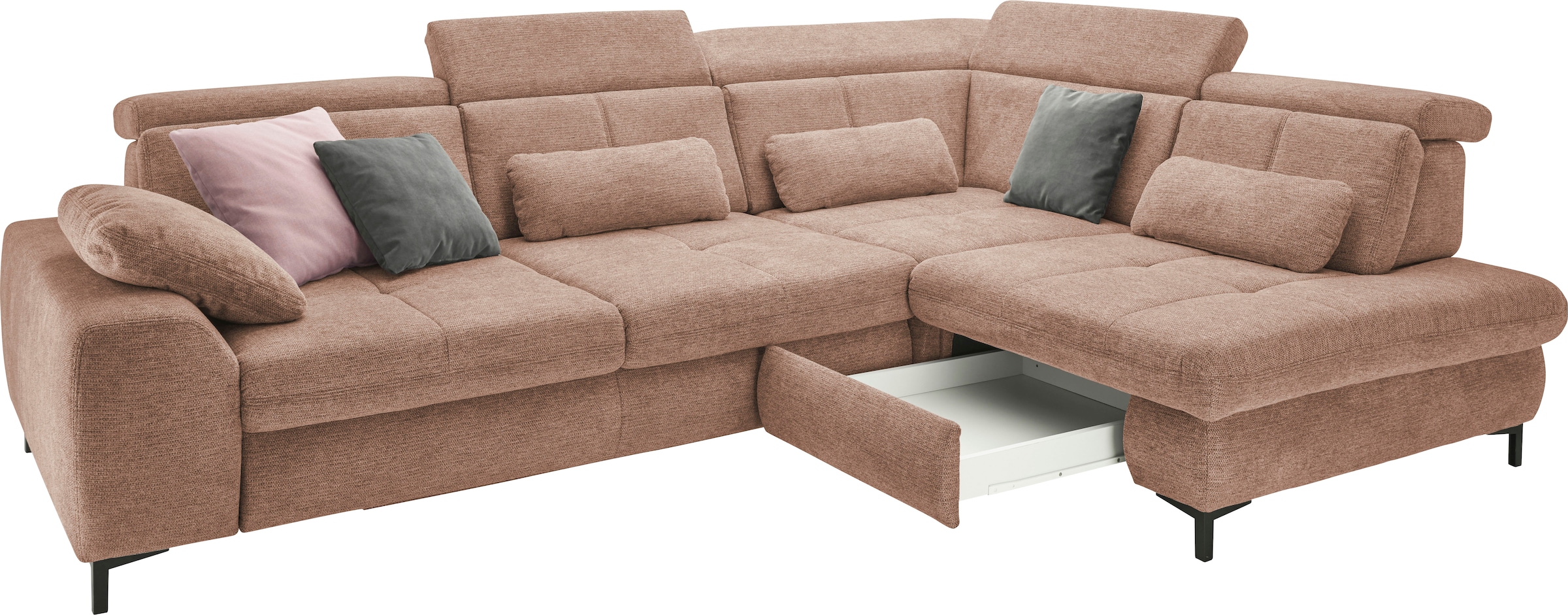 set one by Musterring Ecksofa »SO 3400 Sitzhöhe 47cm oder 49cm, Sitztiefe verstellbar, B/T 317/220 cm«, Kaltschaumpolsterung, Flachgewebe, whlw. mit weiteren Funktionen