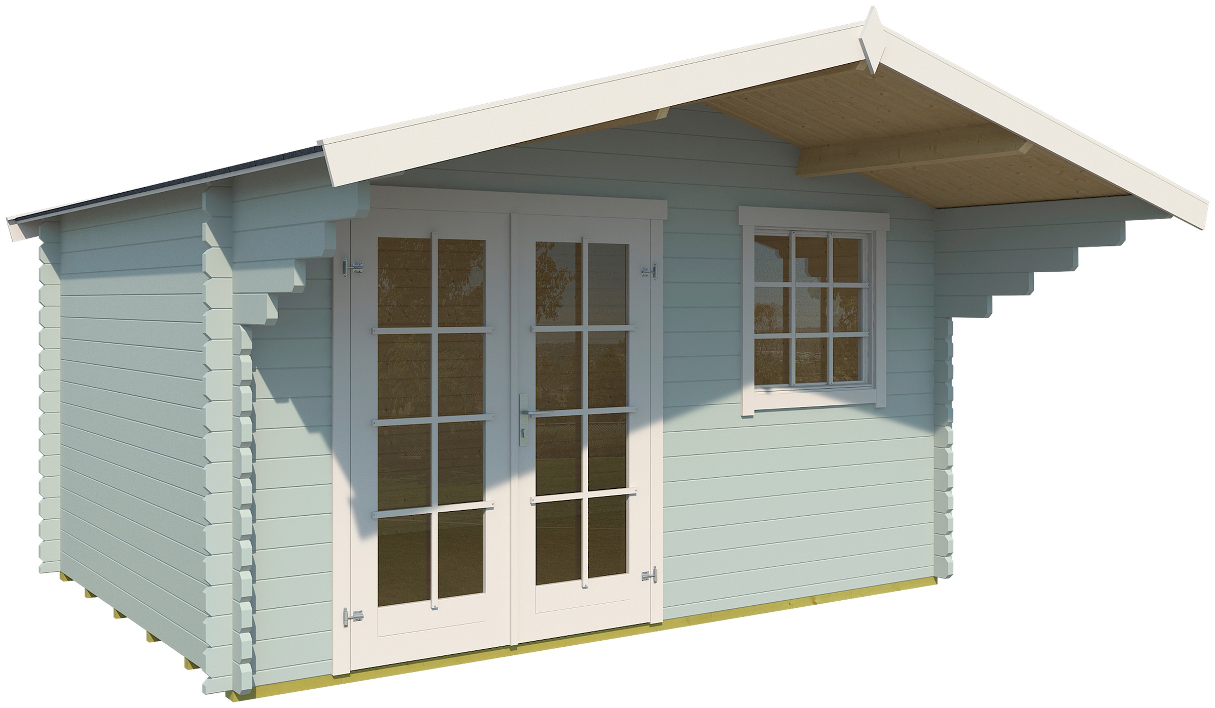 LASITA MAJA Gartenhaus »Orlando 34«, Blochbohlenhaus 34mm, Fundamentmass 3800x2800, Gletschergrün