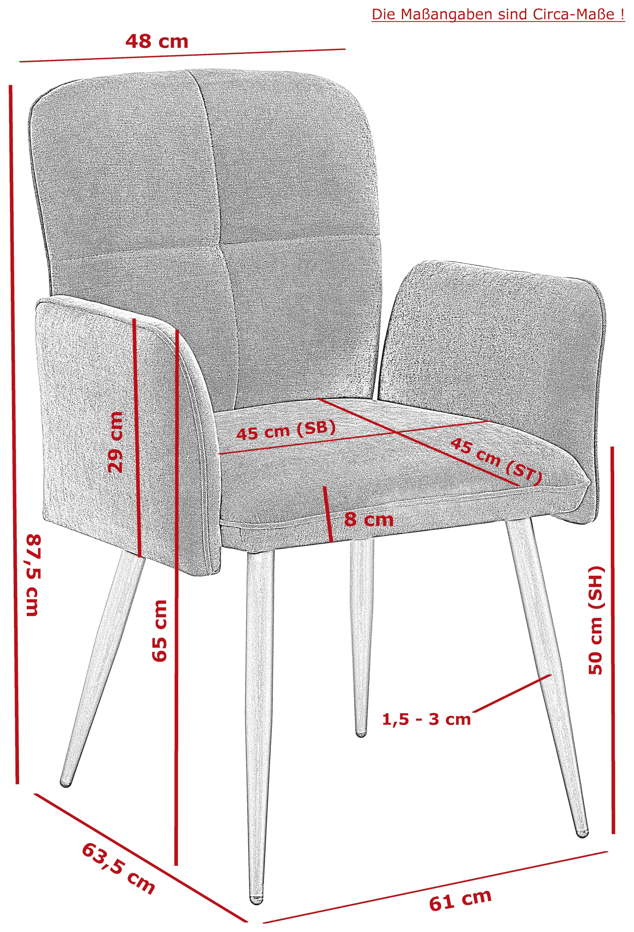 OTTO home Esszimmerstuhl »MARLA« (Set) 2 Stk.Mit Armlehnen, Komfortrücken - Swing Back, 4-Fuß-Gestell Rundrohr