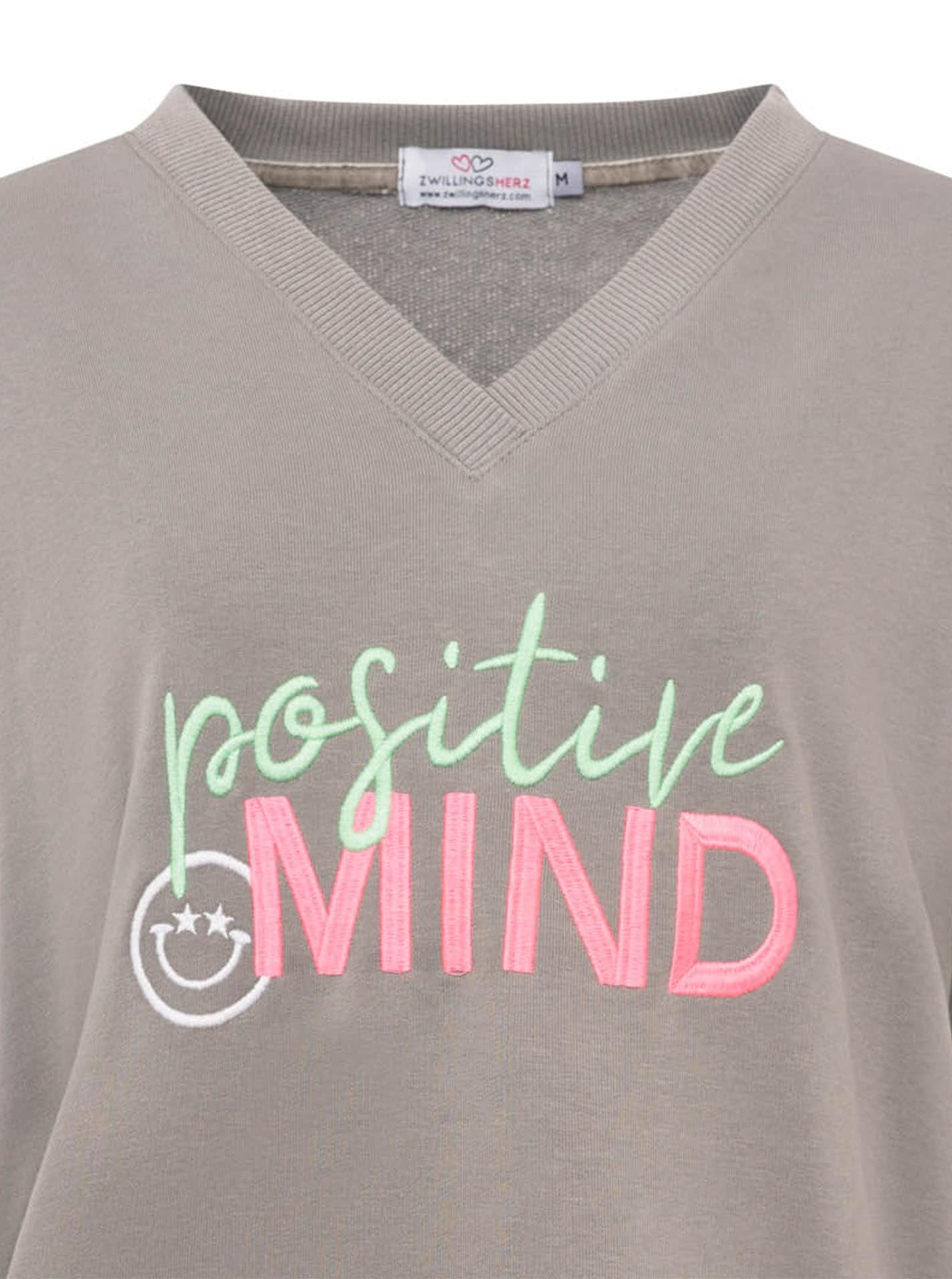 Zwillingsherz Hoodie »"Positive Mind"«, neonfarbenen Bündchen, V-Ausschnitt, Seitenschlitze, Langarm

