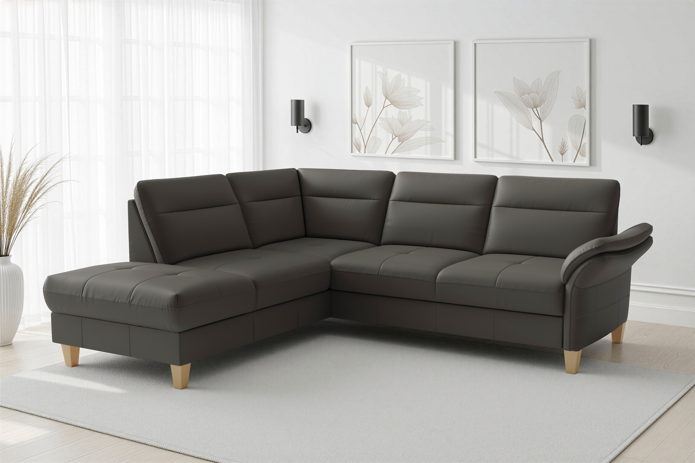 sit&more Ecksofa "Pamela L-Form, B: 218 cm, optional Schlaffunktion & Bettkasten, Leder" optional Armteilverstellung, Schlaffunktion & Bettkasten