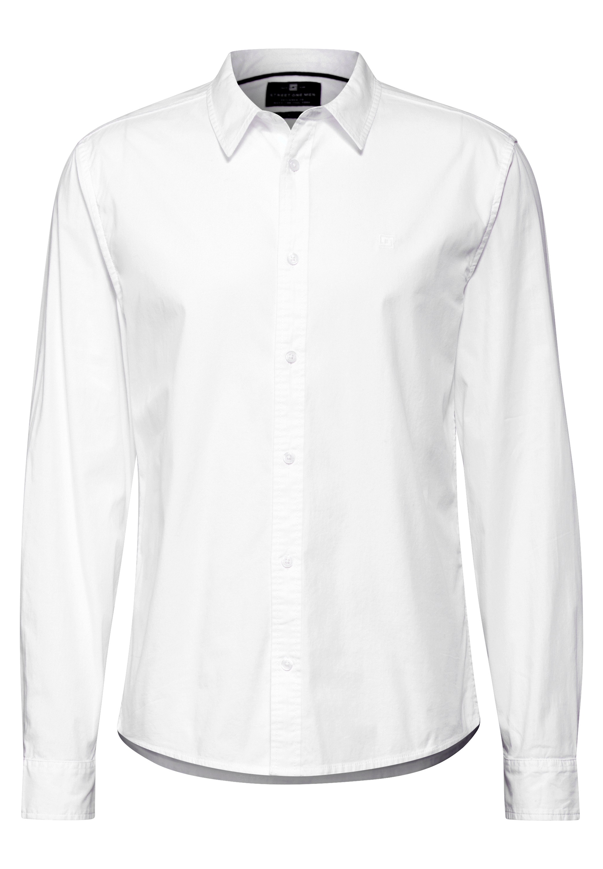 Langarmhemd STREET ONE MEN, Herren, Gr. XL (44), US-Größen, weiß (hellweiß), Web, 98% Baumwolle, 2% Elasthan, unifarben, normal normal, V-Ausschnitt, 1-Knopf-Manschette, Hemden, aus Baumwolle mit Stretchanteil 3