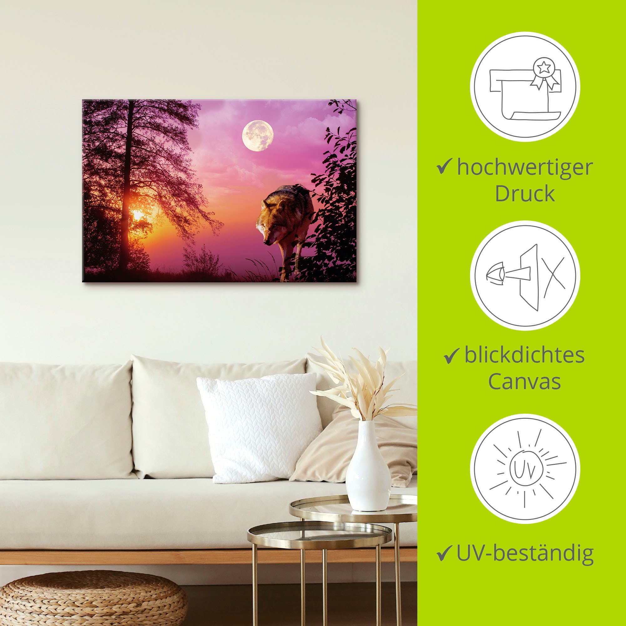 Artland Wandbild »Wolf im Vollmond«, Wolfbilder, (1 St.), als Alubild, Outdoorbild, Leinwandbild, Poster in verschied. Größen