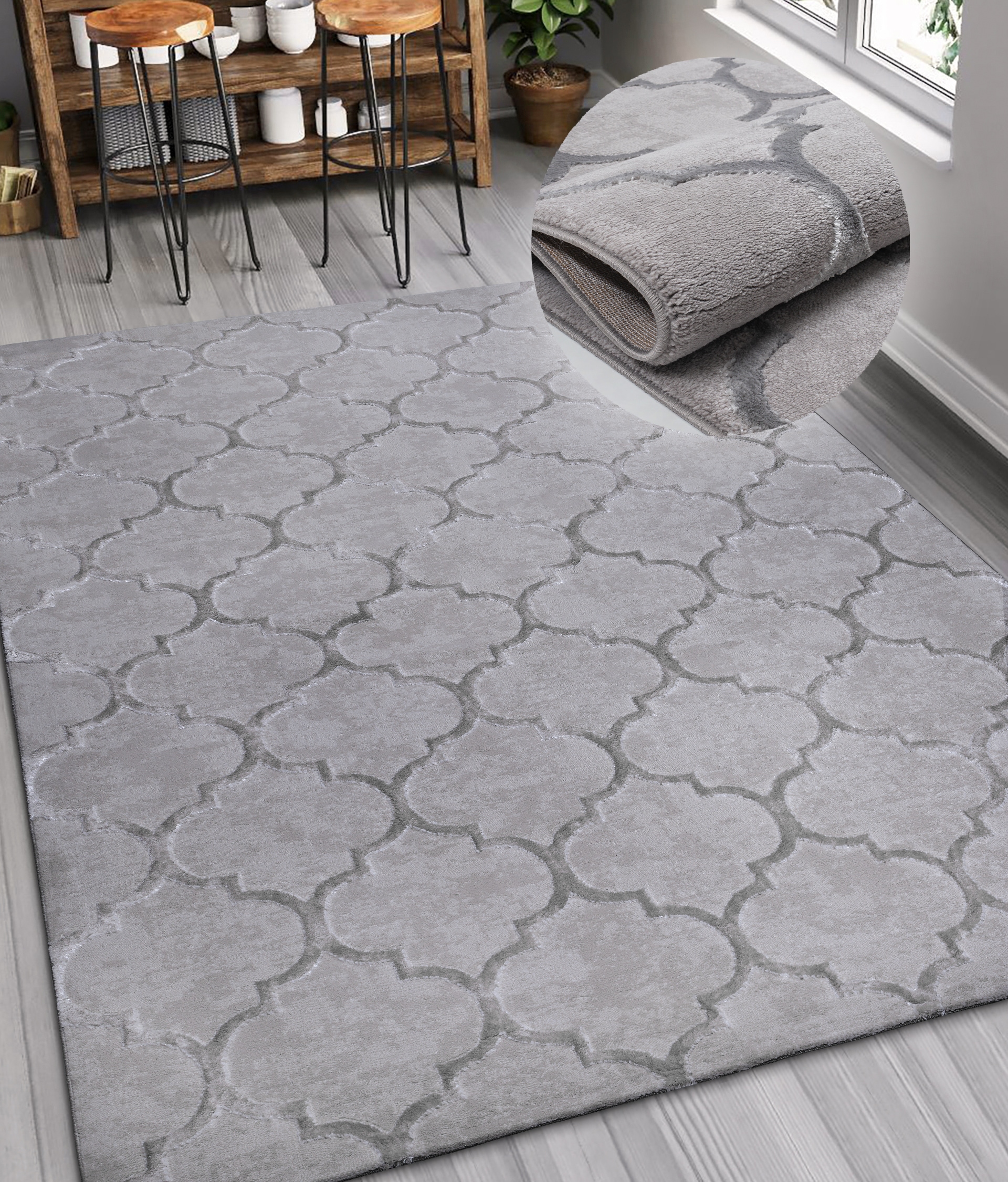 OTTO home Teppich "Badra Kurzflor" rechteckig 12 mm Höhe geometrisch, Hoch Tief Design, 3-D Wirkung, Ornamente, Wohnzimmer