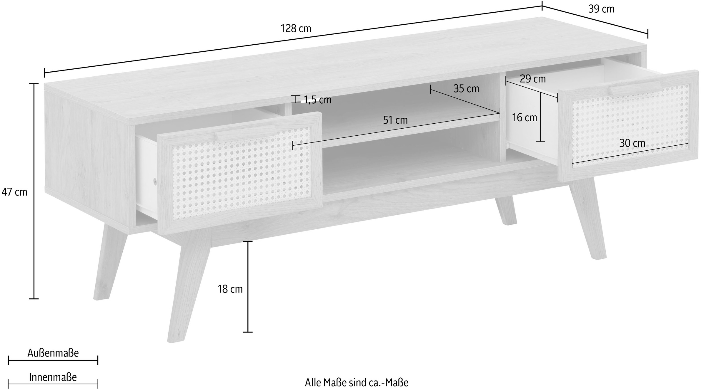 Home affaire Lowboard »Bridget«, Kommode Breite 128 cm, Höhe 47 cm