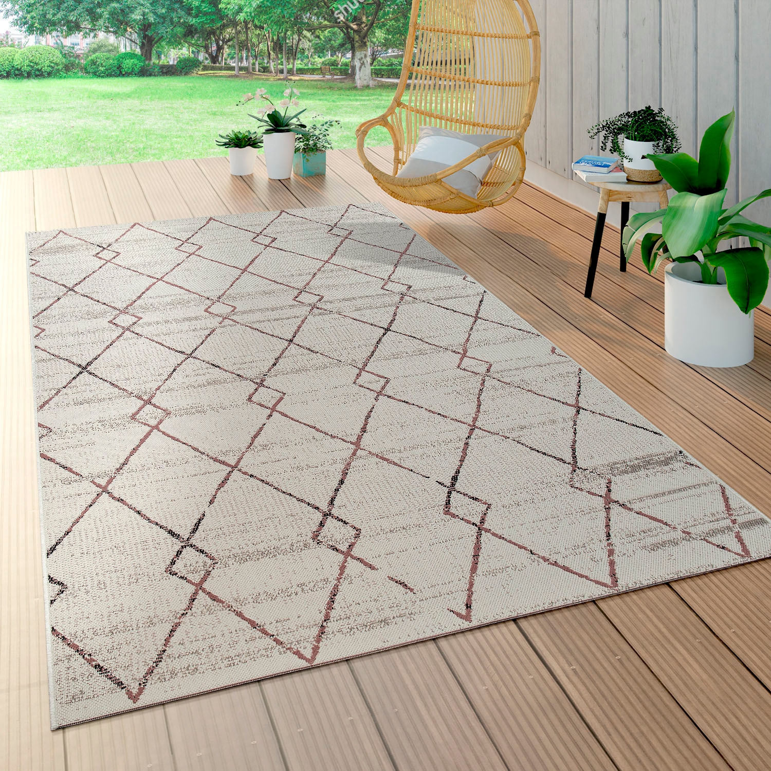 Paco Home Teppich »Ostende kaufen und Rauten rechteckig, Flachgewebe, Outdoor BAUR geeignet modernes In- Design, 533«, 