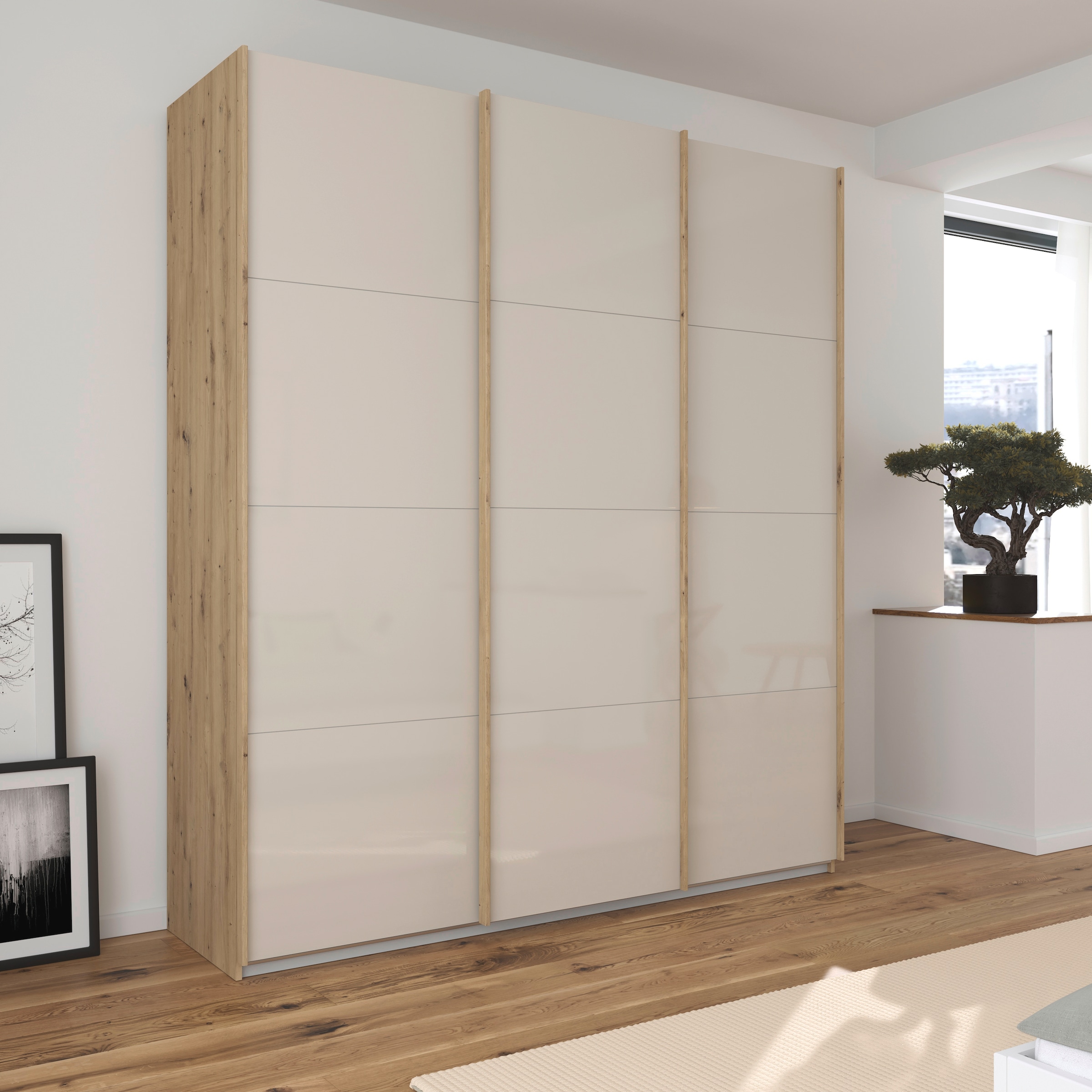 rauch Schwebetürenschrank »Kleiderschrank Schrank Garderobe AGORDO mit Glasfront«, durchdachte Innenausstattung, in 4 Breiten und 2 Höhen MADE IN GERMANY