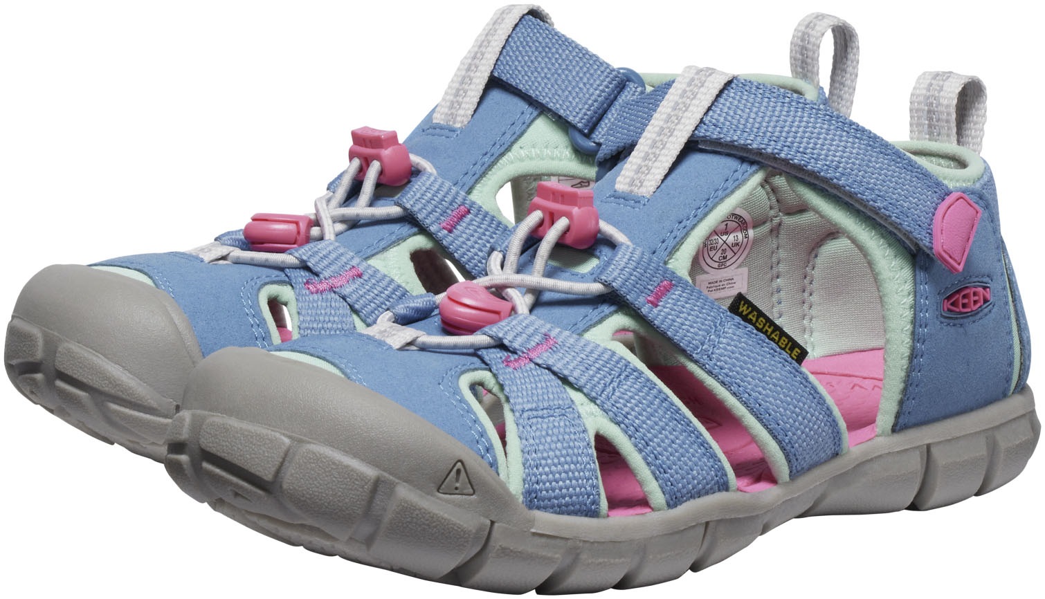 Sandale KEEN "SEACAMP II CNX", Jungen, Gr. 37, bunt (coronet blau, hot pink), Synthetik, Textil, Schuhe Sandale