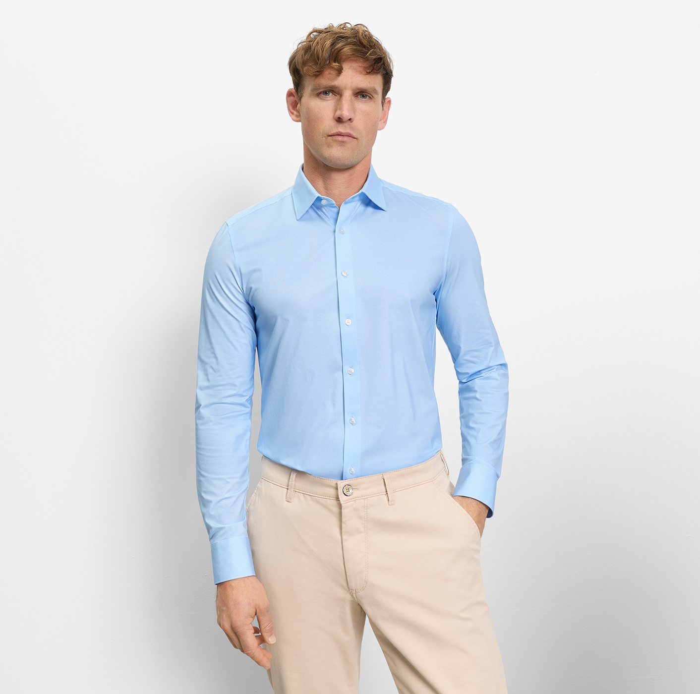 Businesshemd OLYMP "OLYMP Level Five 24/Seven, body fit, New York Kent", Herren, Gr. 43, Normaler Arm, bleu, 92% Baumwolle, 8% Elasthan, Hemden