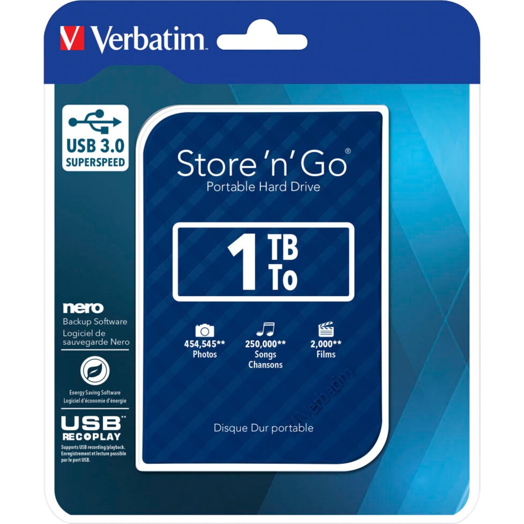 Verbatim externe HDD-Festplatte »Store 'n' Go USB 3.0«, Anschluss USB 3.0-USB 2.0