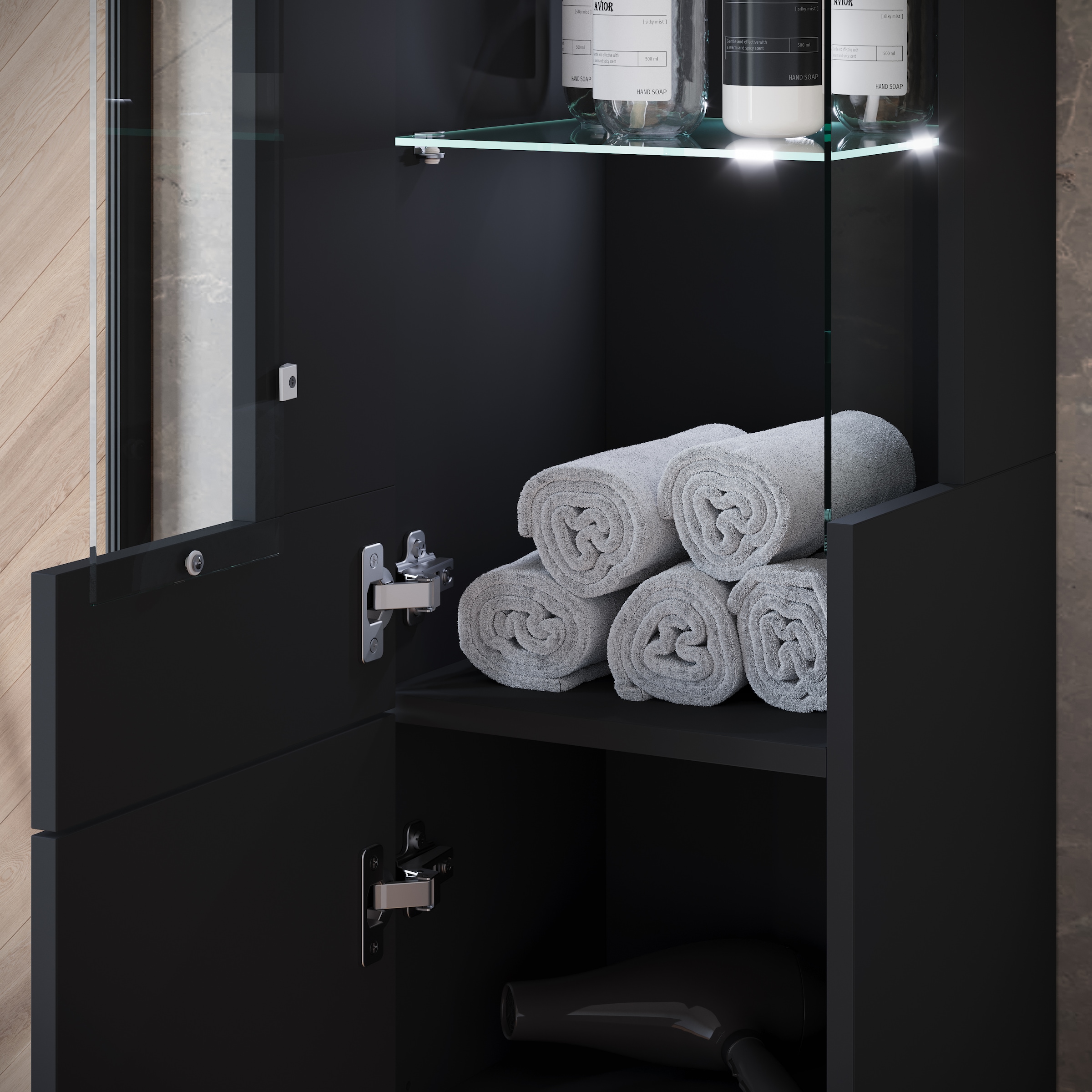 INOSIGN Badmöbel-Set »Kenia«, (Set, 5 St.), Modernes Badmöbel-Set mit viel Stauraum und Glaseinsatz
