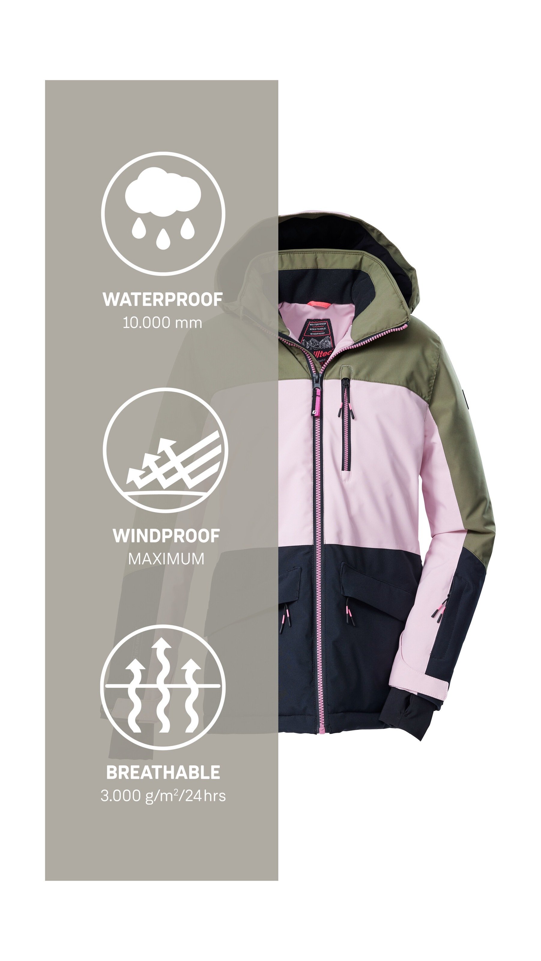 Killtec Skijacke »KSW 208 GRLS SKI JCKT«, Wasserdichte, atmungsaktive Kinderjacke mit Schneefang und Taschen