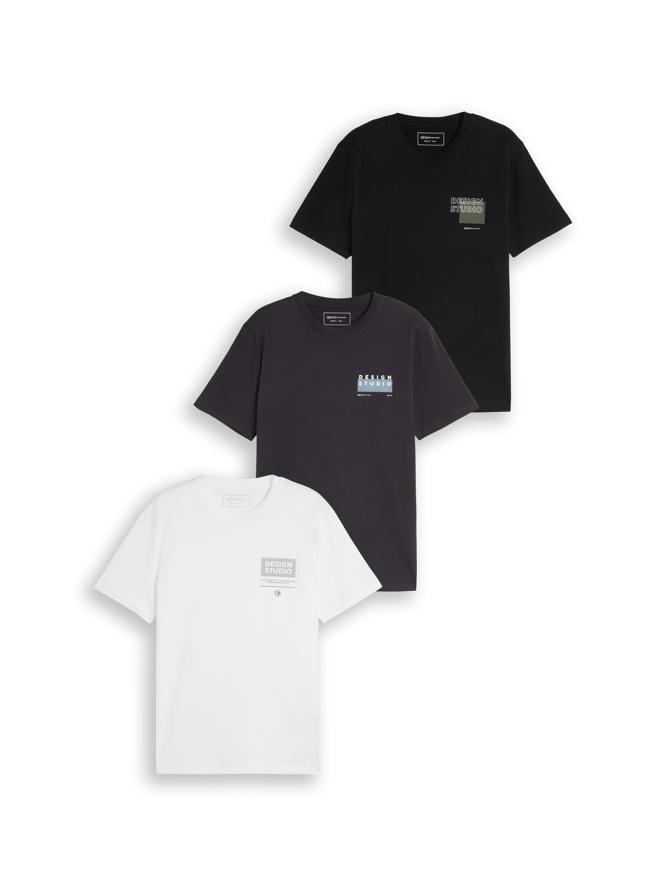 TOM TAILOR Denim Rundhalsshirt Packung, 3 mit Logo Print