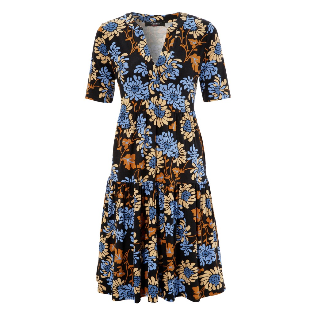 Damenmode Kleider Aniston CASUAL Jerseykleid, mit graphischem Blumendruck - NEUE KOLLEKTION schwarz-hellblau-zimt-hellbeige-rauc