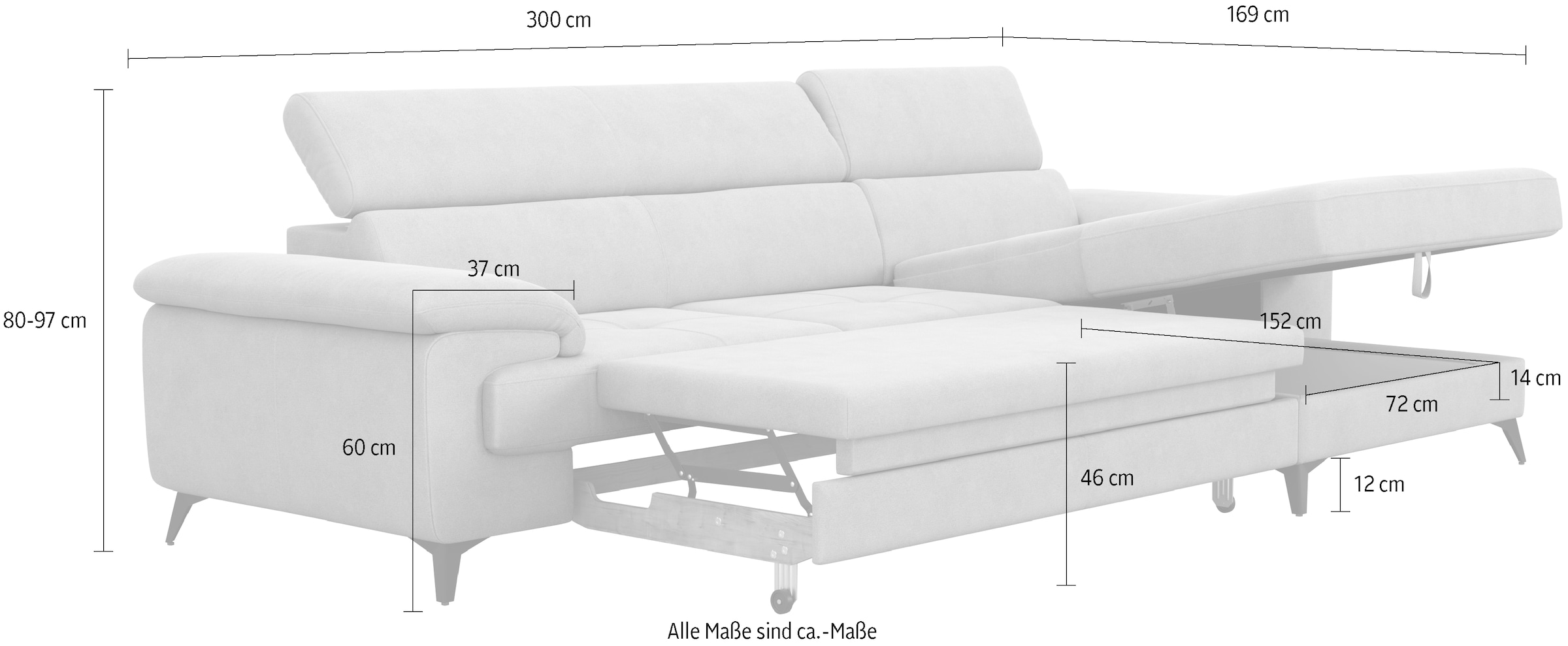 COTTA Ecksofa »Astra L-Form, Breite 300 cm« inkl. Kopfteilverstellung, wahlweise mit Bettfunktion und Bettkasten