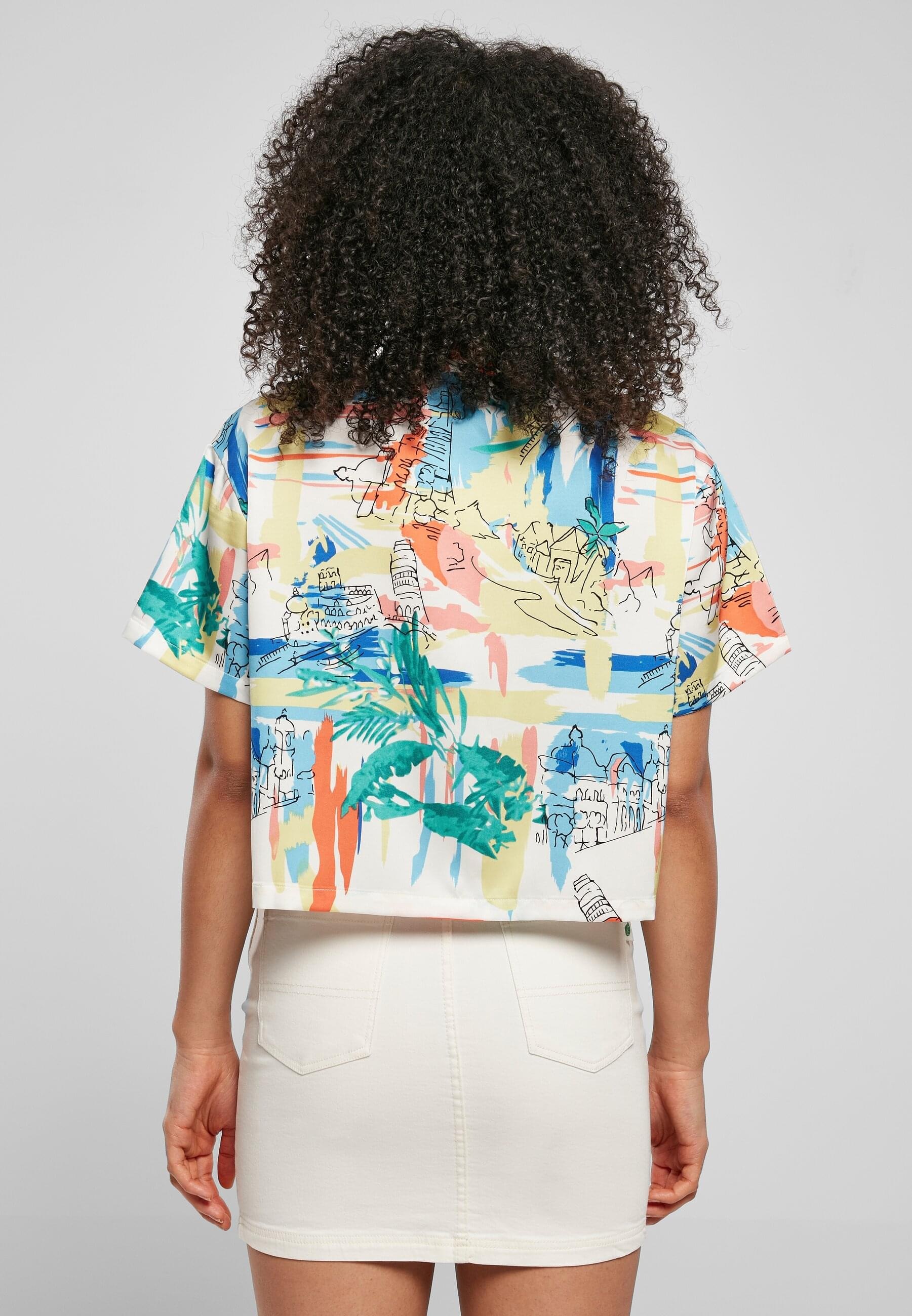 URBAN CLASSICS Klassische Bluse »Urban Classics Damen Ladies AOP Satin Resort Shirt«