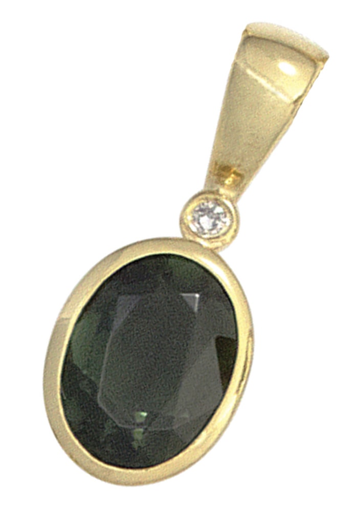 JOBO Kettenanhänger »Anhänger oval«, 585 Gold mit 1 Diamant und Turmalin