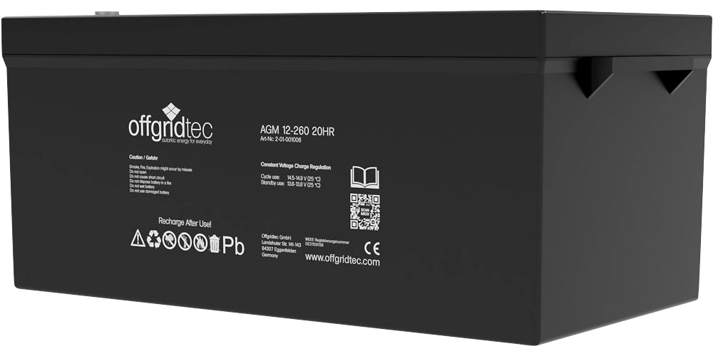 offgridtec Solarakkus »AGM Solarbatterie«, 260000 mAh, 12 V, Schraubbare M8-Terminals