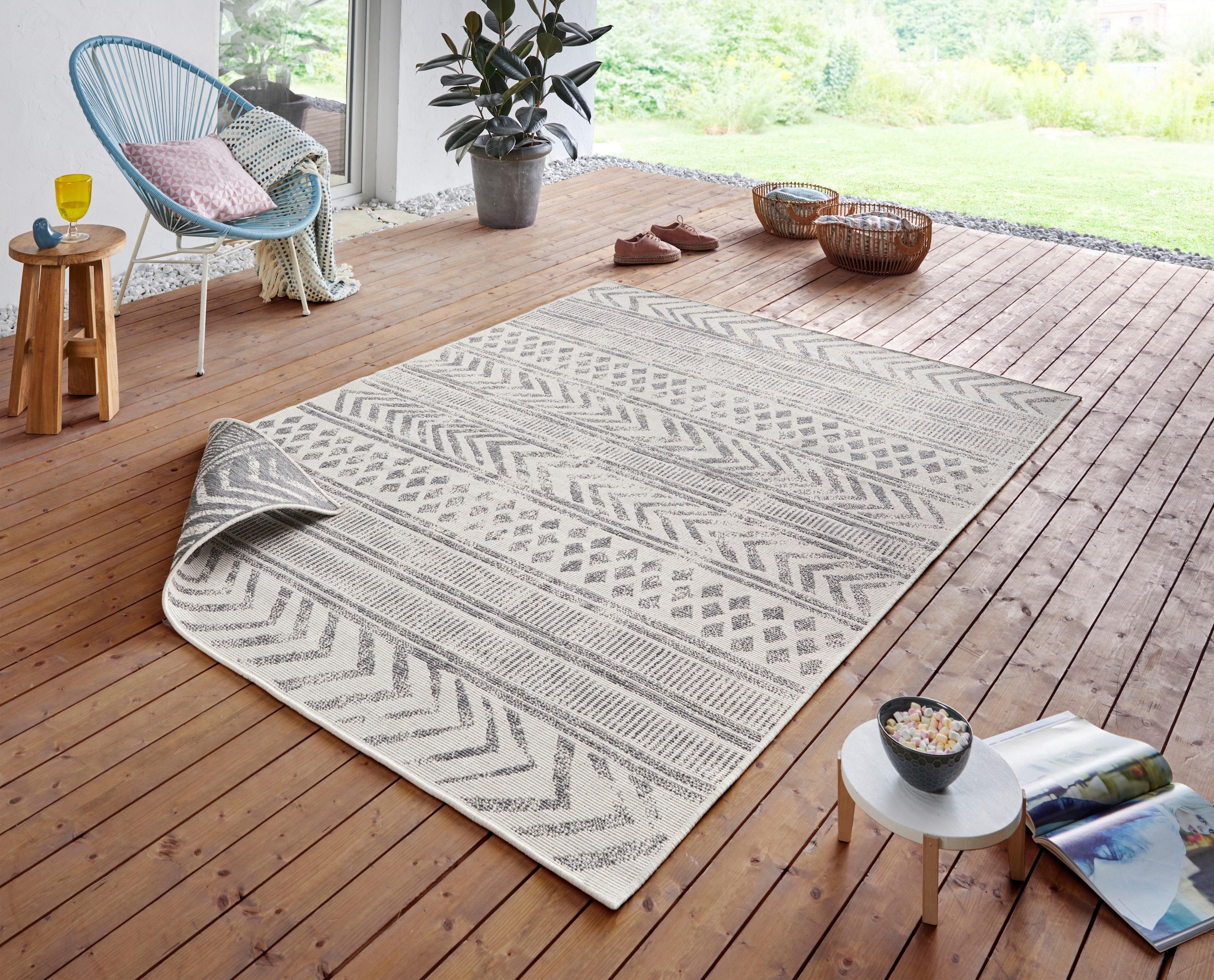 NORTHRUGS Teppich »BIRI Wendeteppich«, rechteckig, 5 mm Höhe, In-& Outdoor, Wetterfest, Balkon, Läufer, Wohnzimmer, Wasserfest, Boho