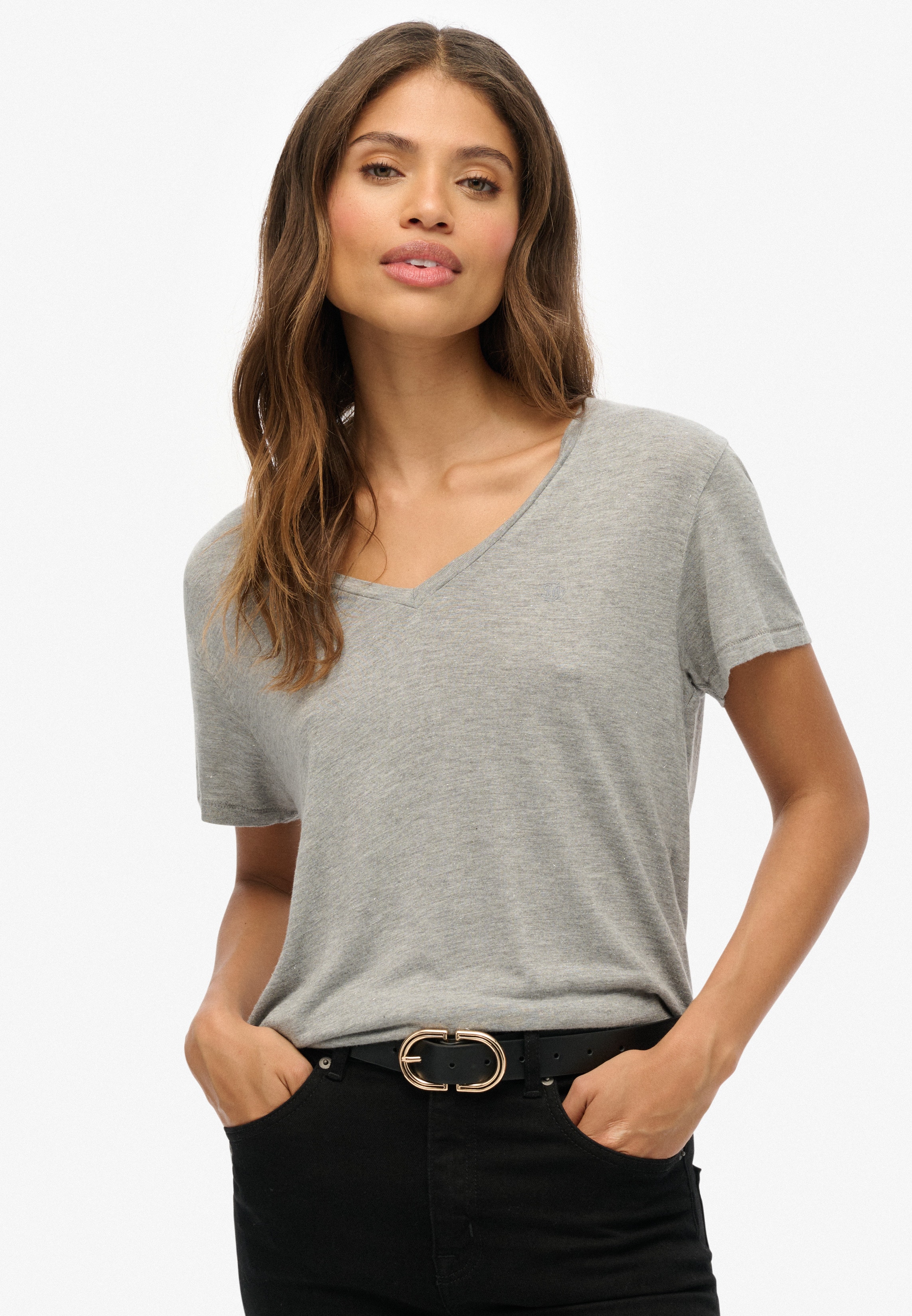 Superdry T-Shirt "STUDIOS SLUB EMB VEE TEE" Baumwollmischung, relaxed fit