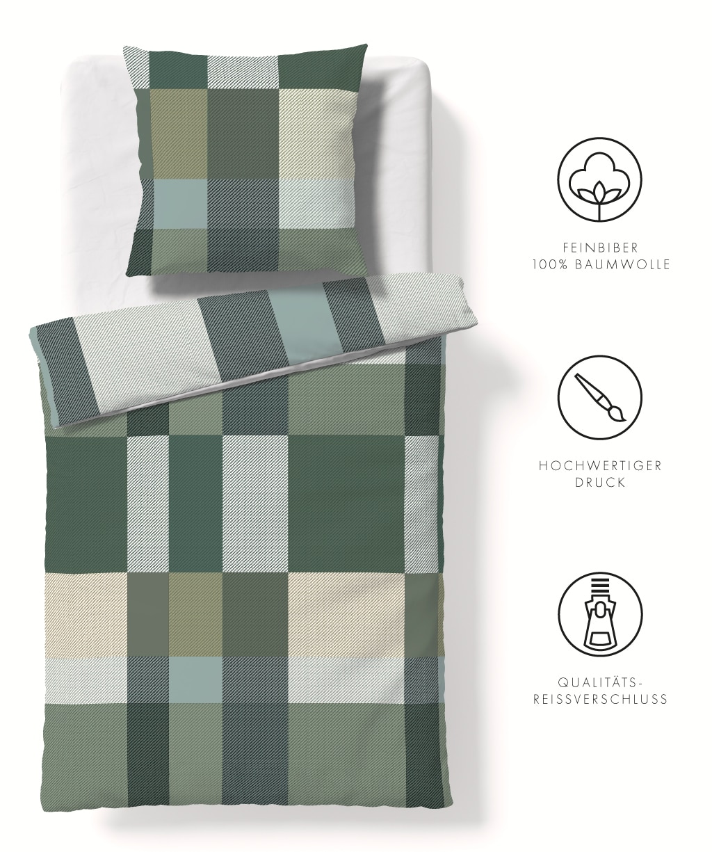 fleuresse Bettwäsche "Aspen" 2 tlg. Feinbiber mit Karo günstig online kaufen