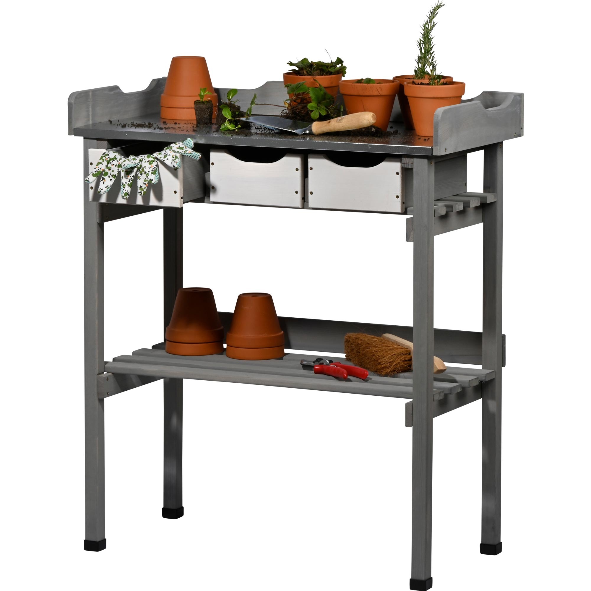 dobar Pflanztisch "mit 3 Schubladen, Grau-Weiß" günstig online kaufen