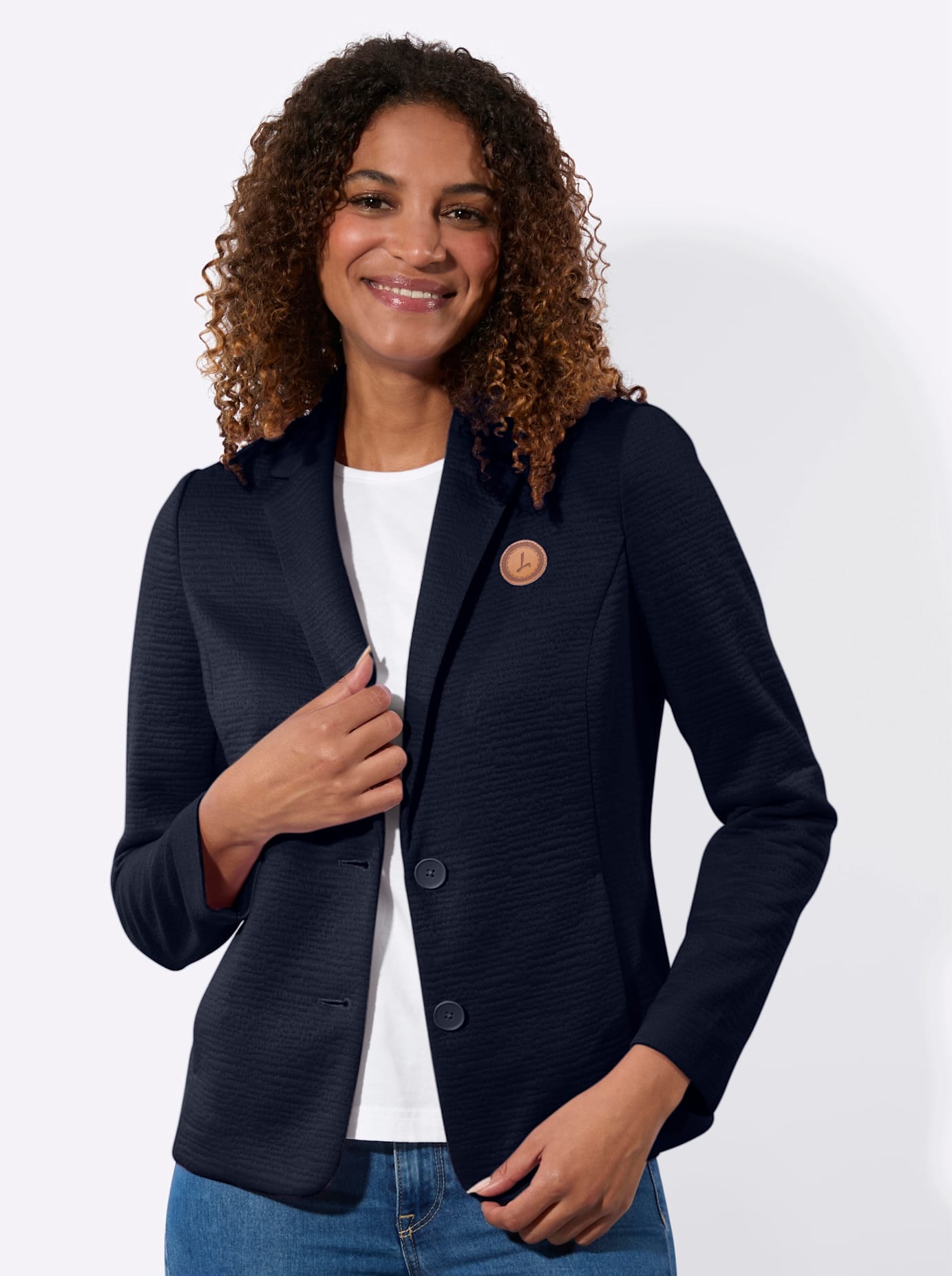 Jerseyblazer CASUAL LOOKS "Jersey-Blazer", Damen, Gr. 46, marine, 97% Polyester, 3% Elasthan, Blazer