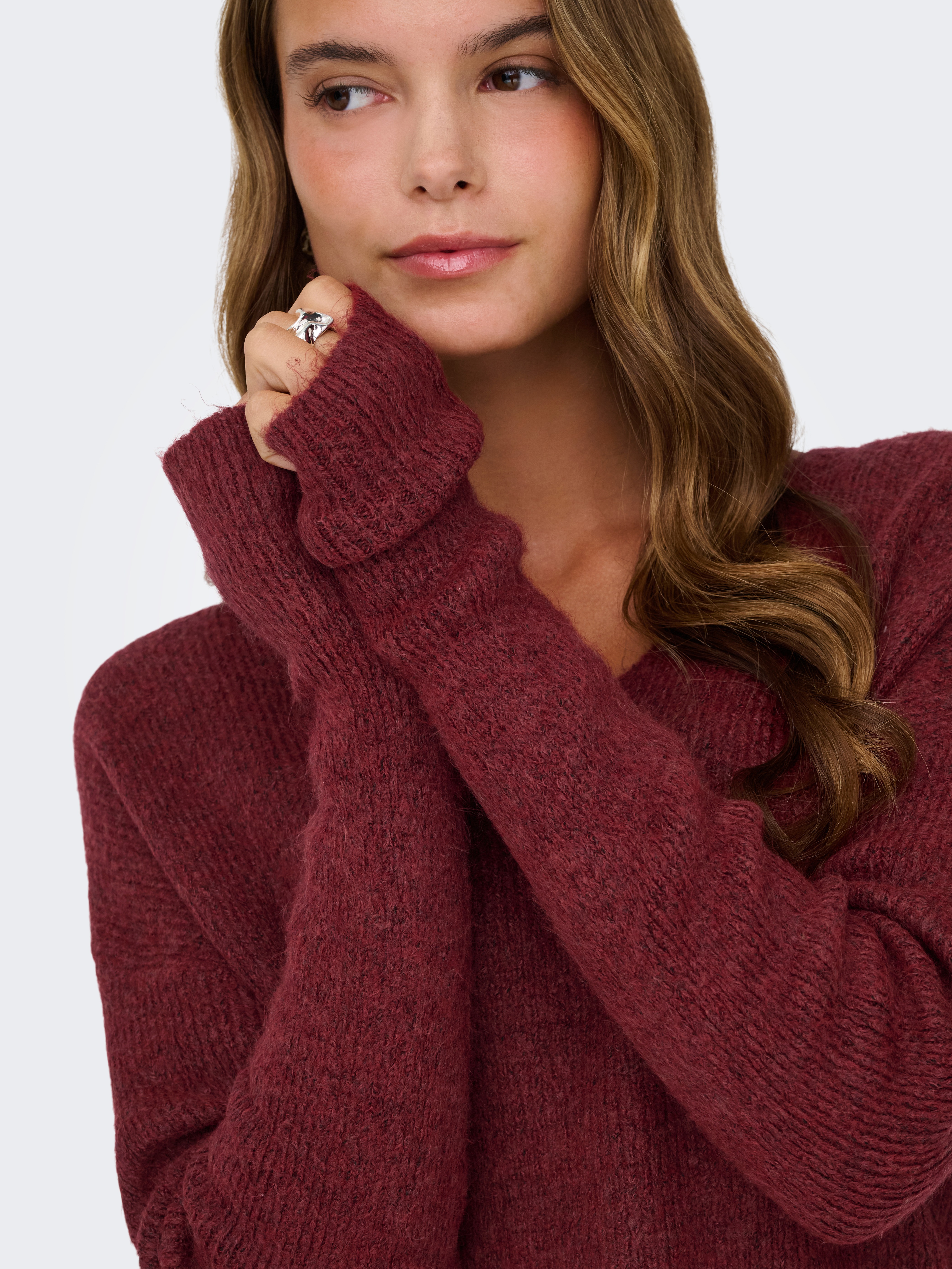 Thumbnail - ONLY V-Ausschnitt-Pullover "ONLCAMILLA V-NECK L/S PULLOVER KNT NOOS" Materialmix, regular fit