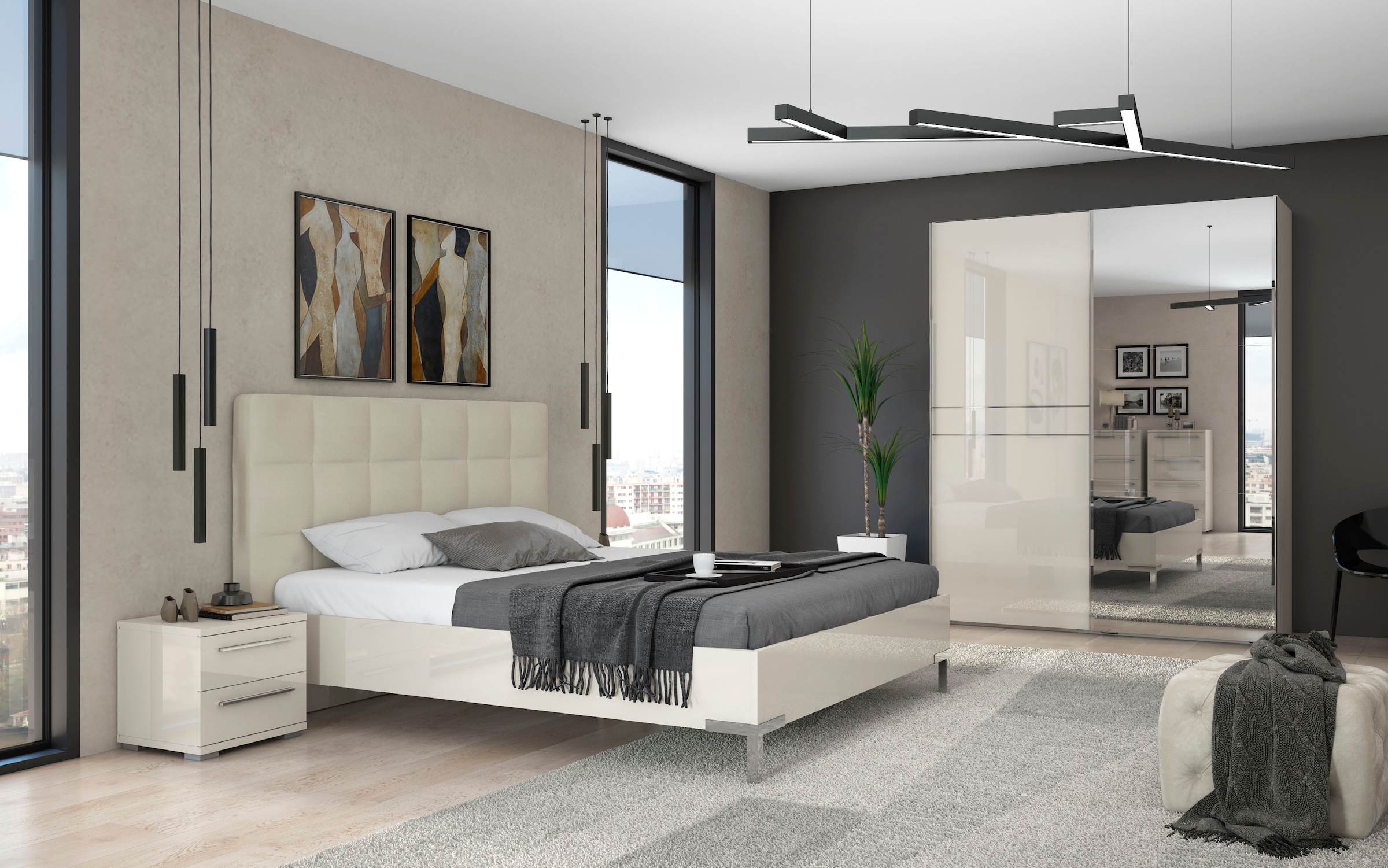 Places of Style Schwebetürenschrank »Piano, mit Einlegeböden und Kleiderstangen, Türen soft-close-Funktion«, (in 3 Breiten, 224cm hoch), mit Spiegeltür, FSC-zertifizierter Holzwerkstoff